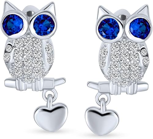 Vista 2 de Gemstone CZ Blue Created Opal Wide Eye Pet Animal Lucky Wise Bird Opalescent Owl Stud Earrings Pendent For Women Teen .925 Sterling Silver October