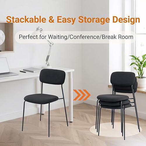 Miniatura 7 de Sidanli Sillas apilables para sala de espera, sillas tapizadas sin brazos, juego de 4 con cojín cómodo para conferencias, recepción, sala de