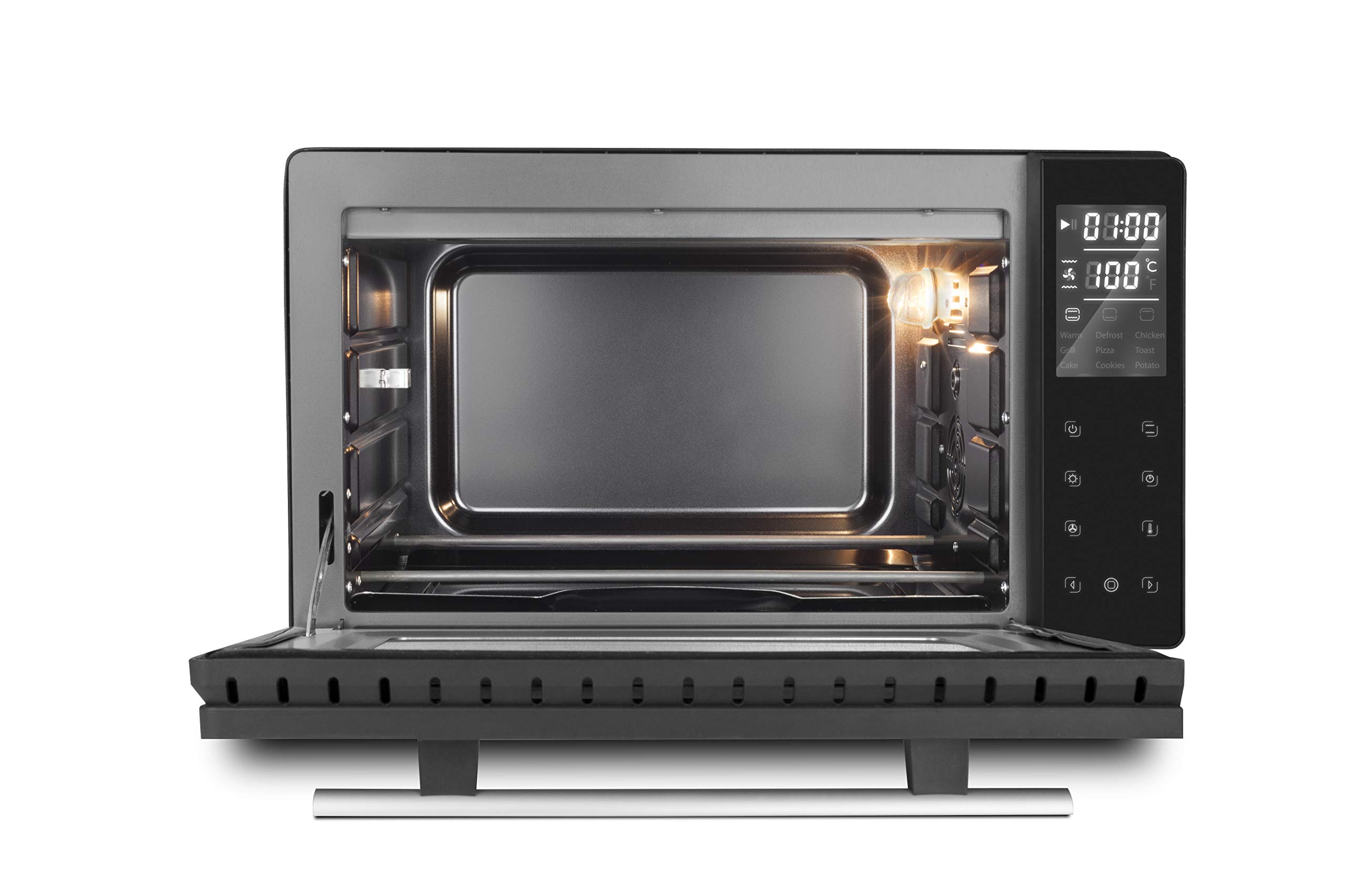 CASO TO26 Design Backofen Heißluft Drehspieß mit Motor Ober- und Unterhitze Mini-Backofen inkl. Pizzastein