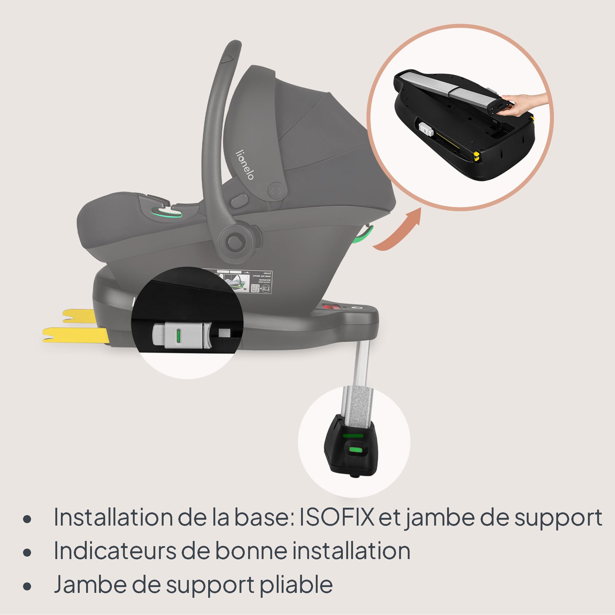 Lionelo ASTRID i-Size SET Siège Auto Enfant Avec Base (40-87 cm) ISOFIX | Cosy pour Bébé Montage ISOFIX, Ceinture de Sécurité à 3 Points Protection Latérale, Insert Dri-Seat