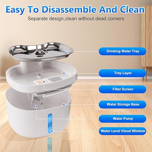 Miniatura 6 de Dispensador de agua inalámbrico para gatos, alimentado por batería, dispensador de agua para perros súper silencioso de 2.6 litros, dispensador de