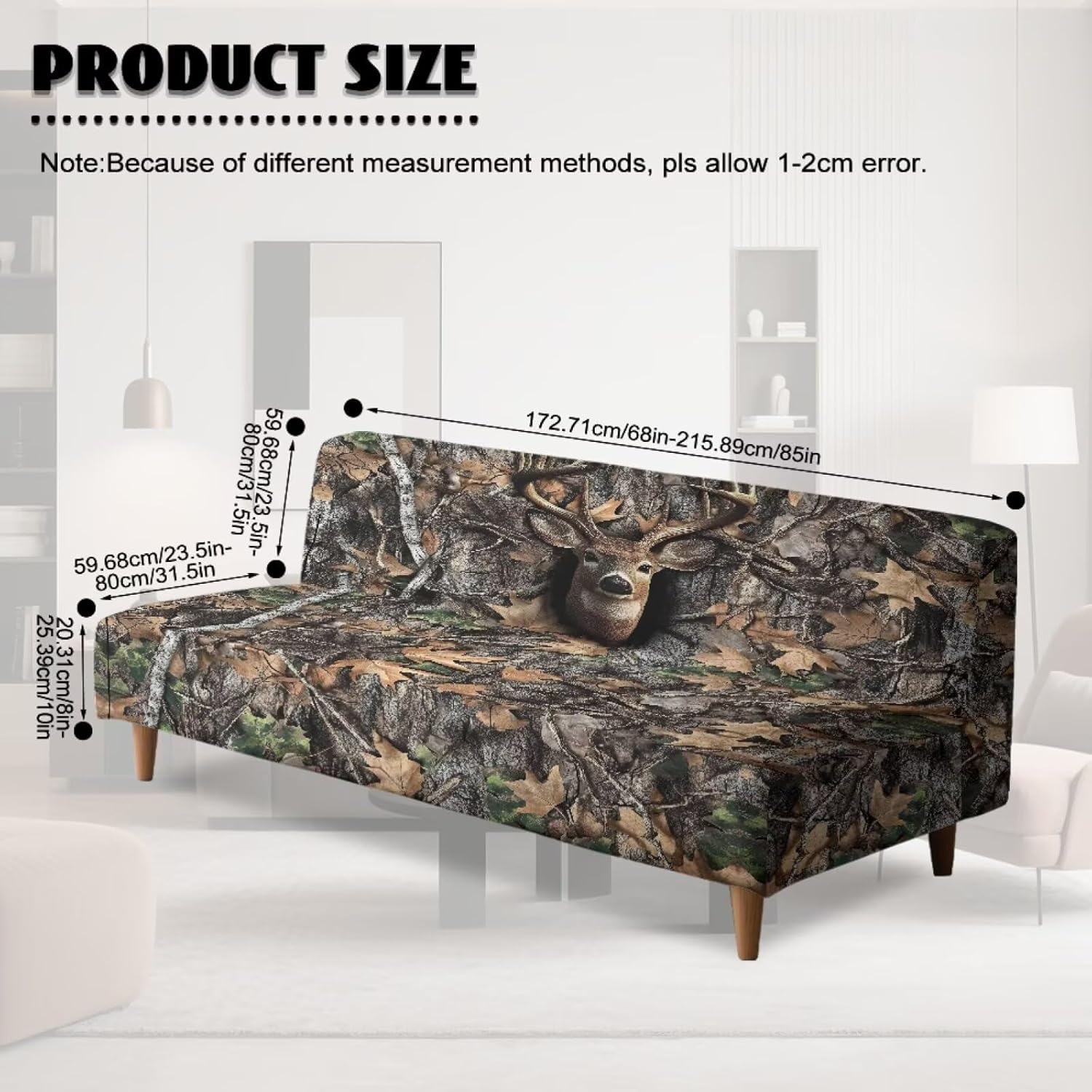 Stretch Futon Slipcover for Armless Sofa Protective Decorative Folding Sofa Bed Cover Stain-Resistant Pet-Friendly Couch Furniture Protector for Pets Dogs, Deer Camo Hunting Forest
