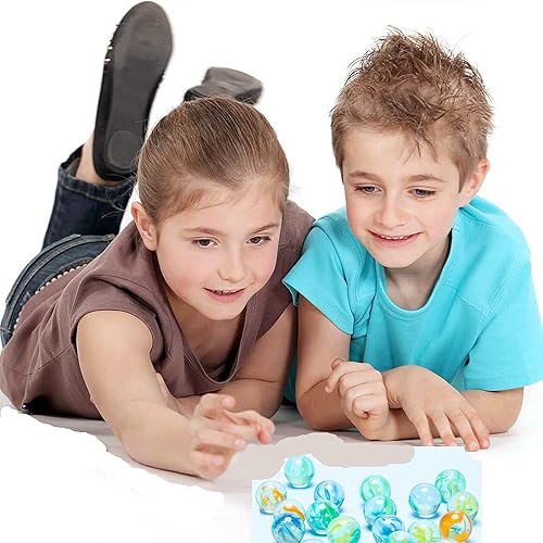 Miniatura 6 de Canicas de vidrio de 0.630 in, canicas vibrantes y duraderas para jugar y decorar (128 piezas)