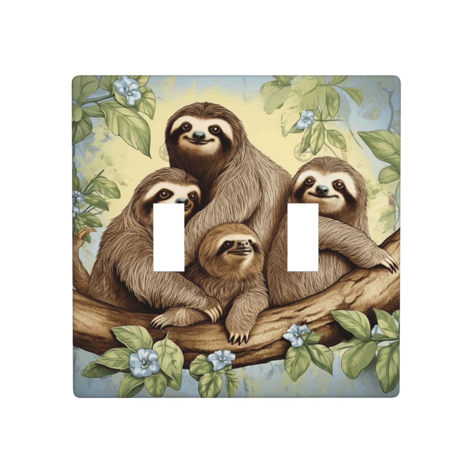 Decorator Double Toggle Light Switch Covers Sloth Family Wall Plate 2-Gang Standard Size 4.5" x 4.5" Double Toggle Switch Wallplate Decorative 2 Gang Wall Switch Plate Covers