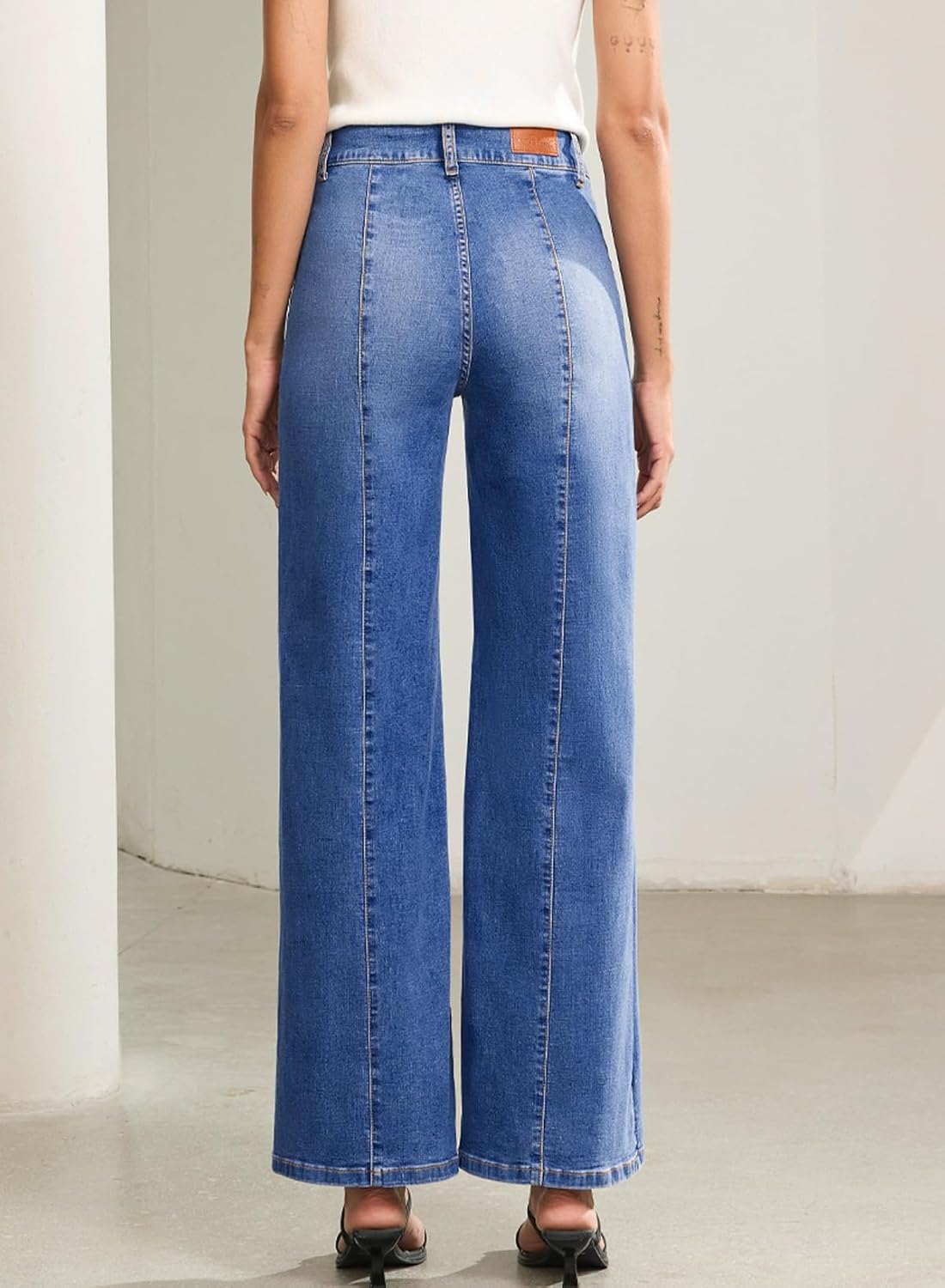 Sidefeel Womens Wide Leg Baggy Jeans High Waisted Tummy Control Stretchy Loose Fit Ankle Denim Jeans - Image 2