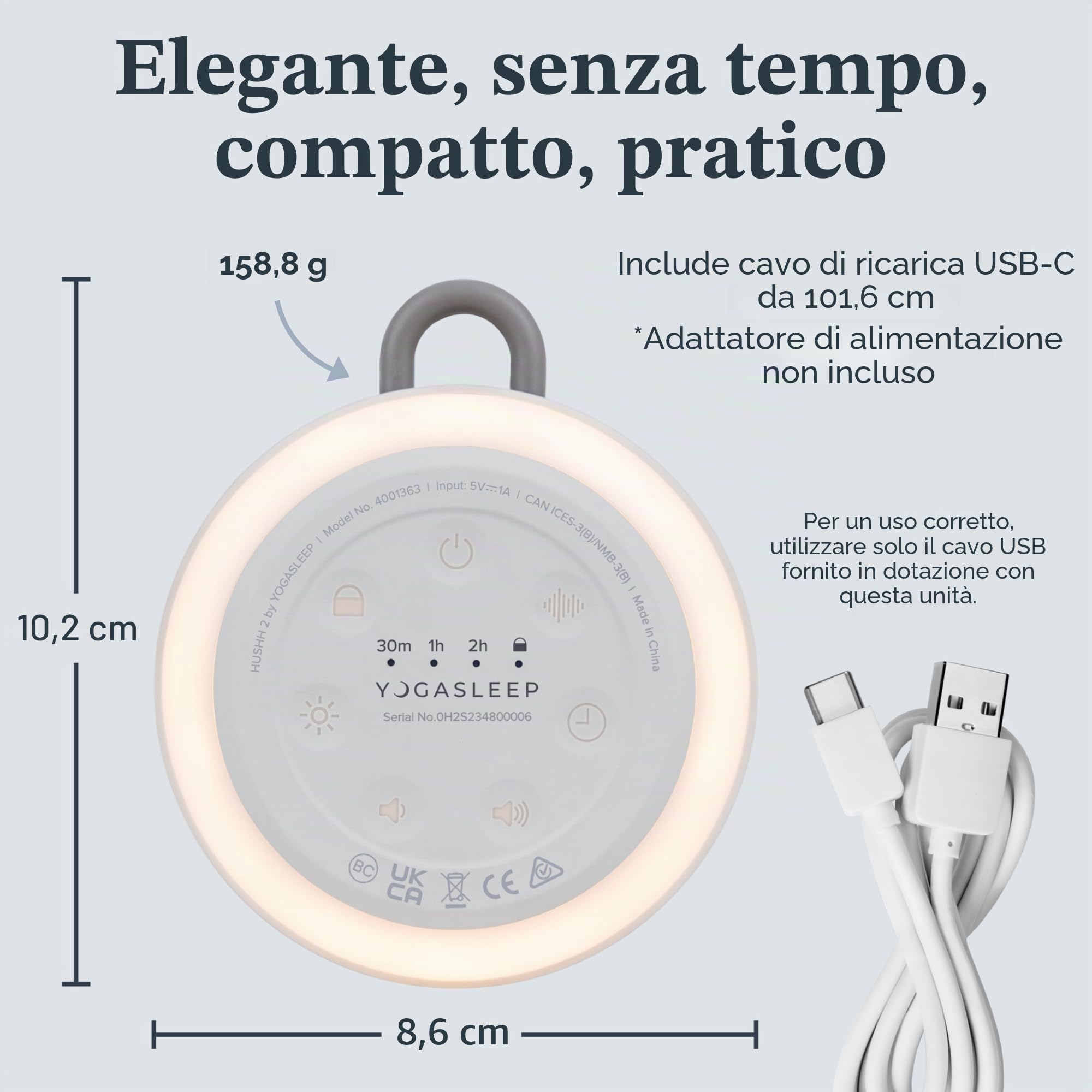 Yogasleep Hushh - 2 apparecchi audio portatili per neonati e bambini, pulsanti retroilluminati e luce notturna, più durata, 6 suoni naturali lenitivi, timer facile da usare, controllo del volume e