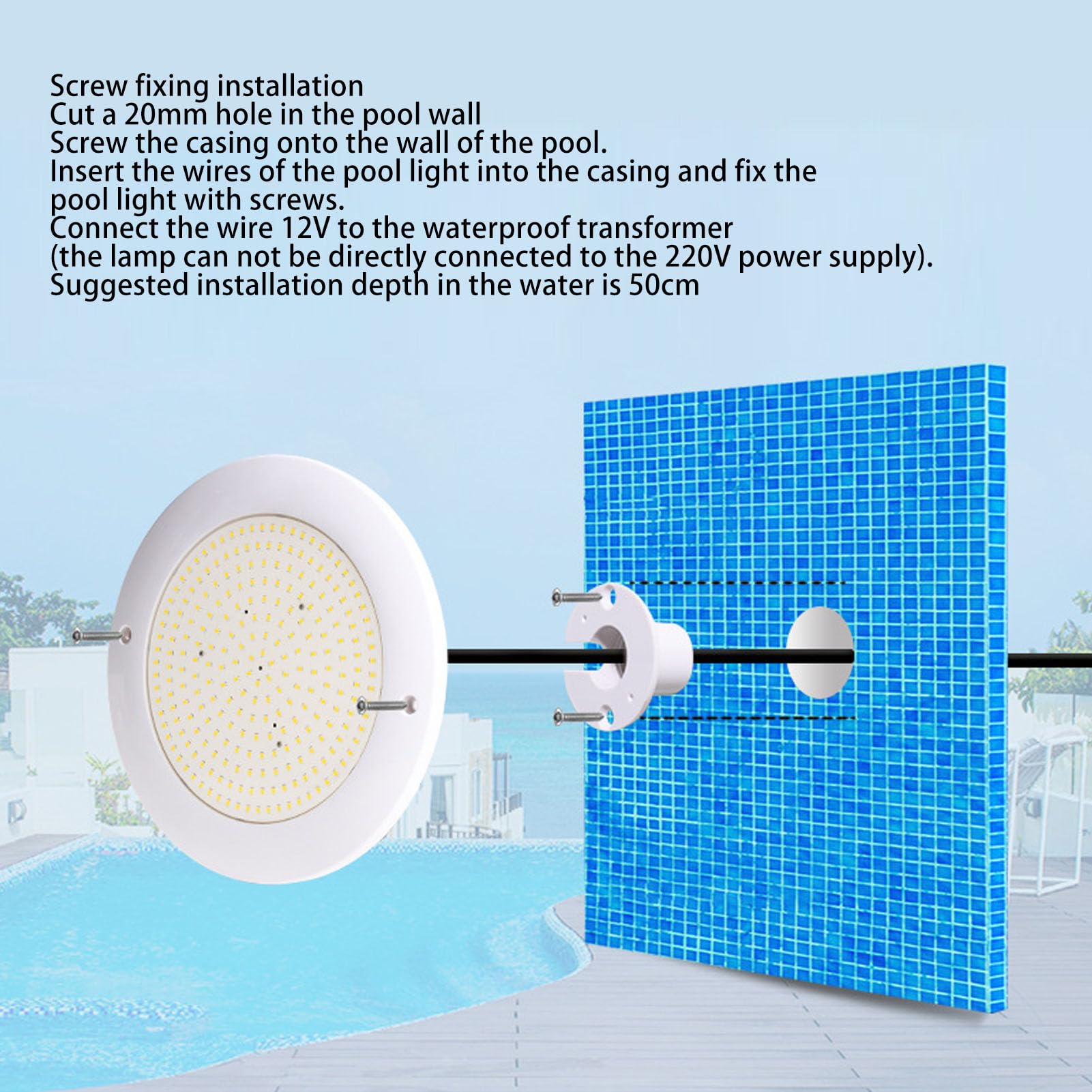 RGB-Schwimmbadleuchte, Unterwasserleuchte mit Hoher Lichtdurchlässigkeit für Eingelassene Pools, Wasserdichte Tauchleuchte mit Fernbedienung für Dekorative Beleuchtung