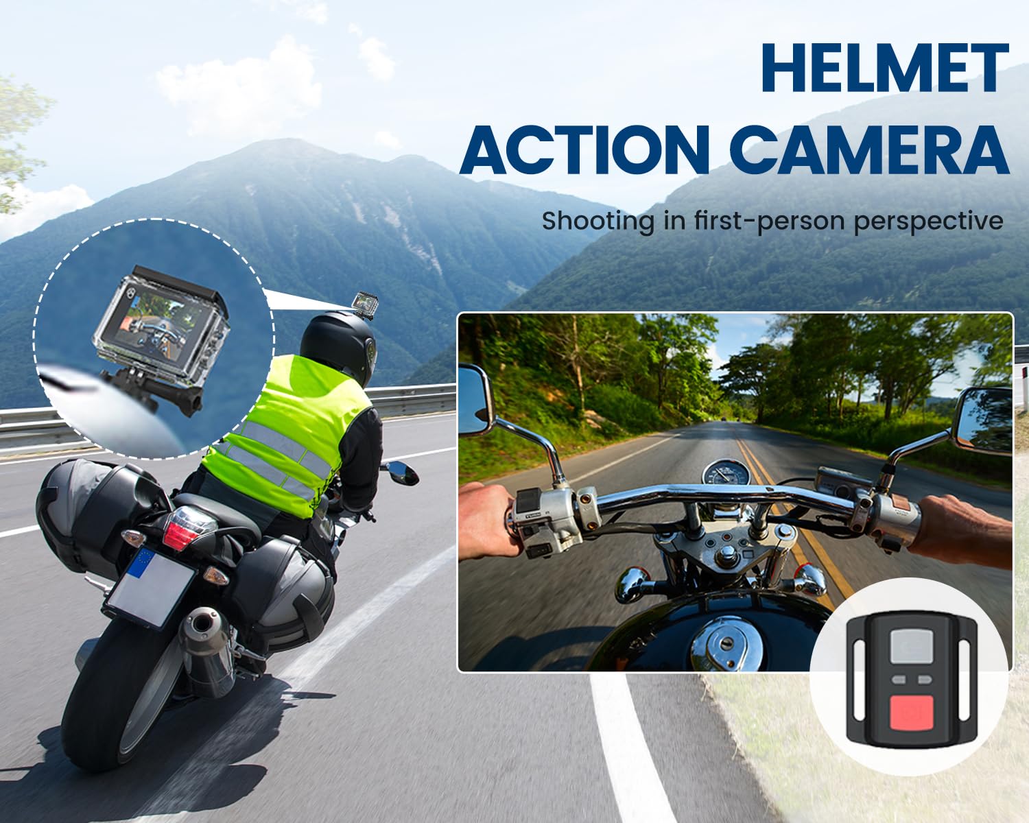 Action Cam 4K a Doppio Schermo, 48MP WIFI Videocmera con Scheda SD da 64GB,131ft Fotocamera Subacquea, 170° Telecamera Moto con Telecomando, Microfono, 2 Batterie,Accessori Multifunzione.