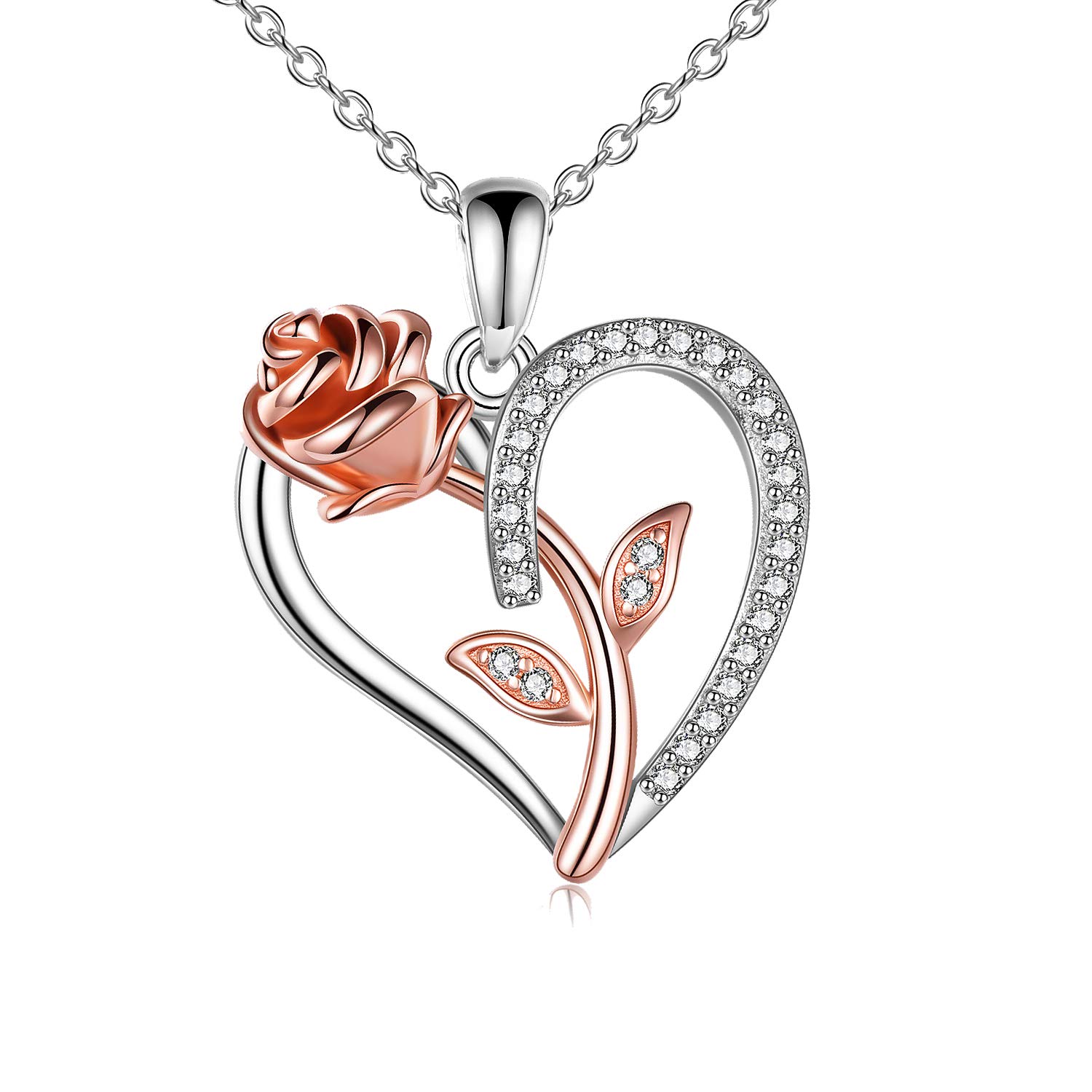 VENACOLY Rose Necklace Sterling Siver Rose Flower Heart Pendant Romantic Jewellery Gifts For Mum Wife Girlfriend