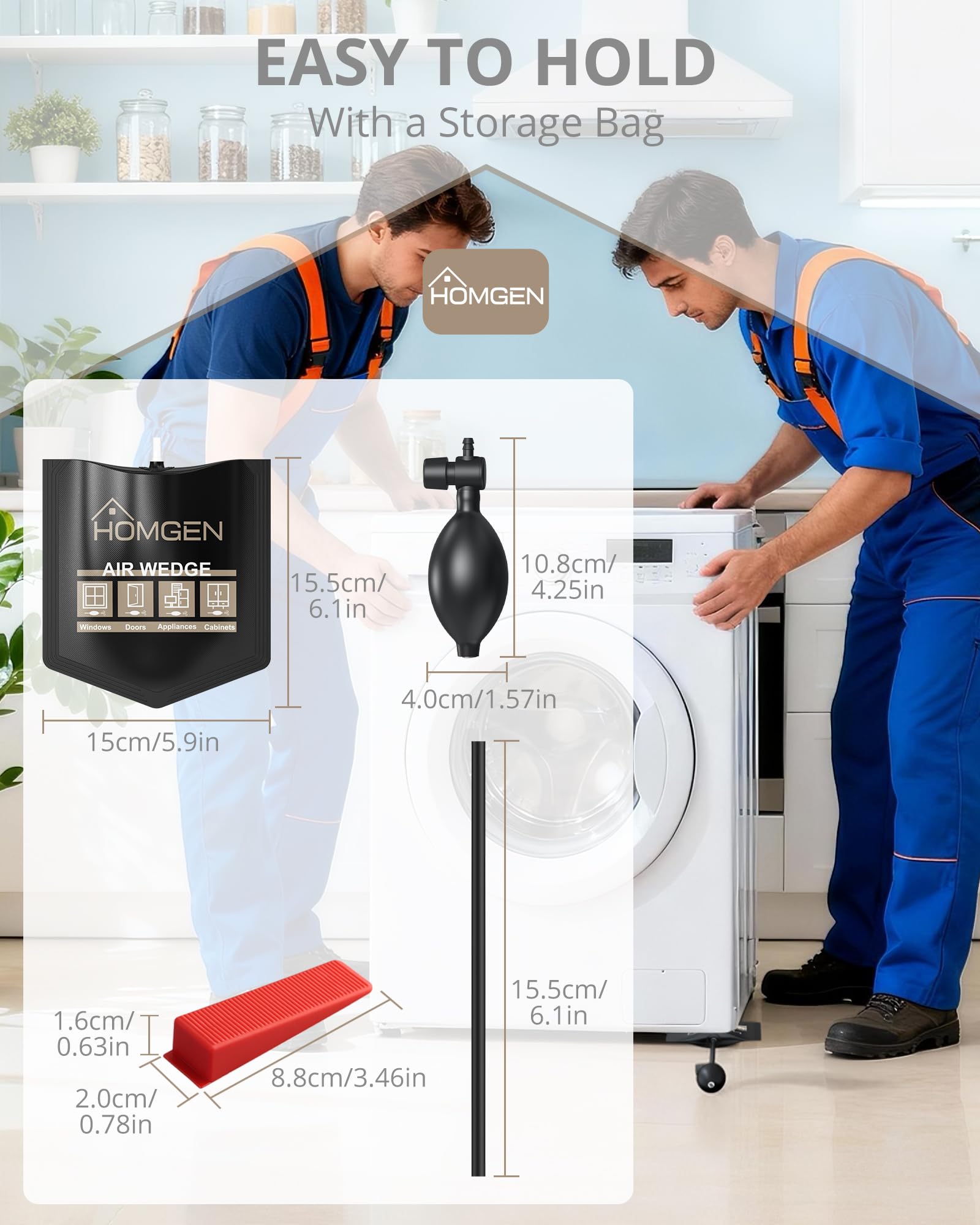 HOMGEN 4 Pezzi Pompa ad Aria per Finestre Max Carico 200kg Cuscinetti ad Aria per Sollevamento in TPU con 4 Cune Cuscini Gonfiabili ad Aria per Installazione Porte Finestre Spostare Mobili