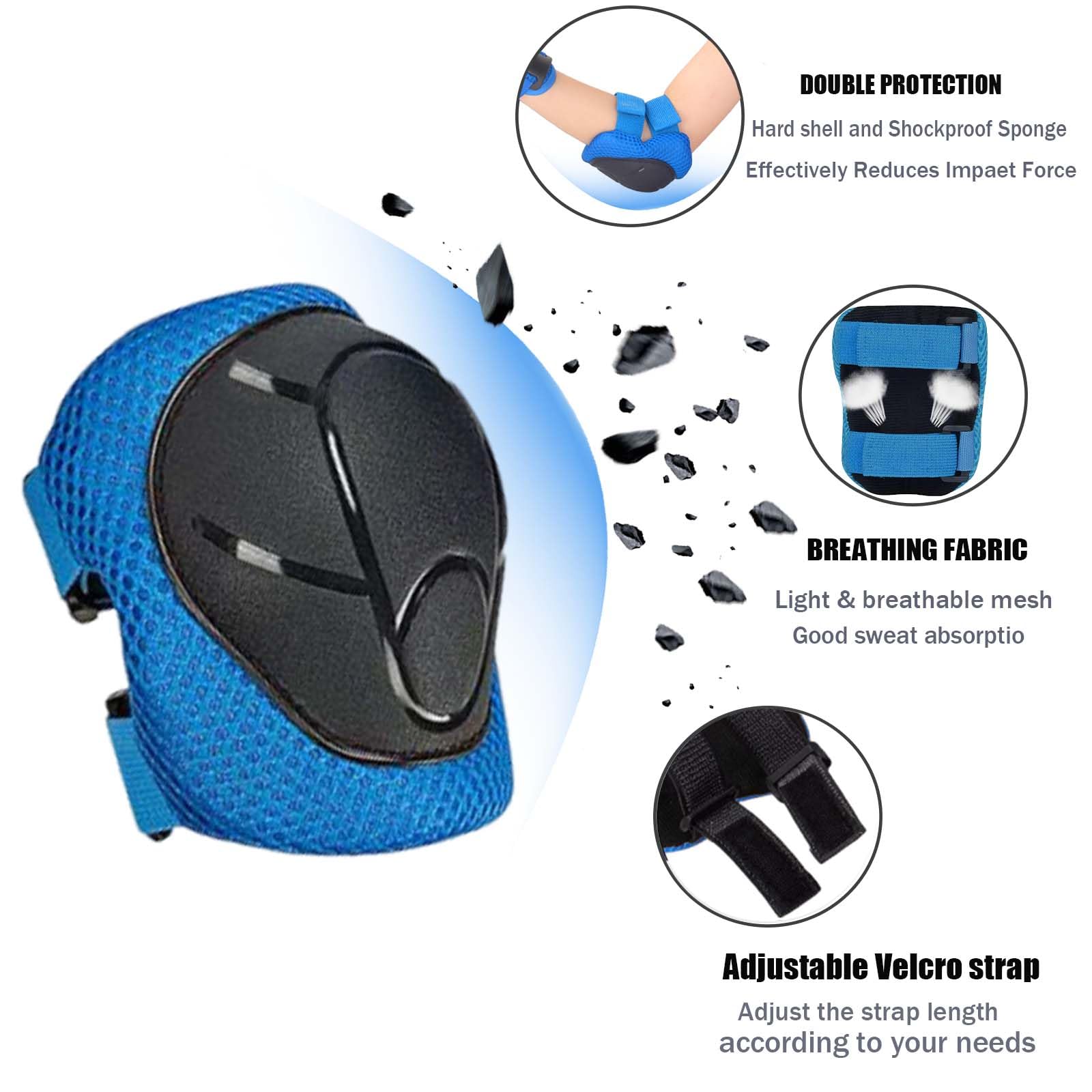 HocIece Kids/Youth Knee Pads for Kids 3-14Years Boys Girls 6 in 1 Kids Protective Gear Set Adjustable Knee Pads, Elbow Pads, for Skating Cycling Bike Rollerblading Scooter Roller Skates