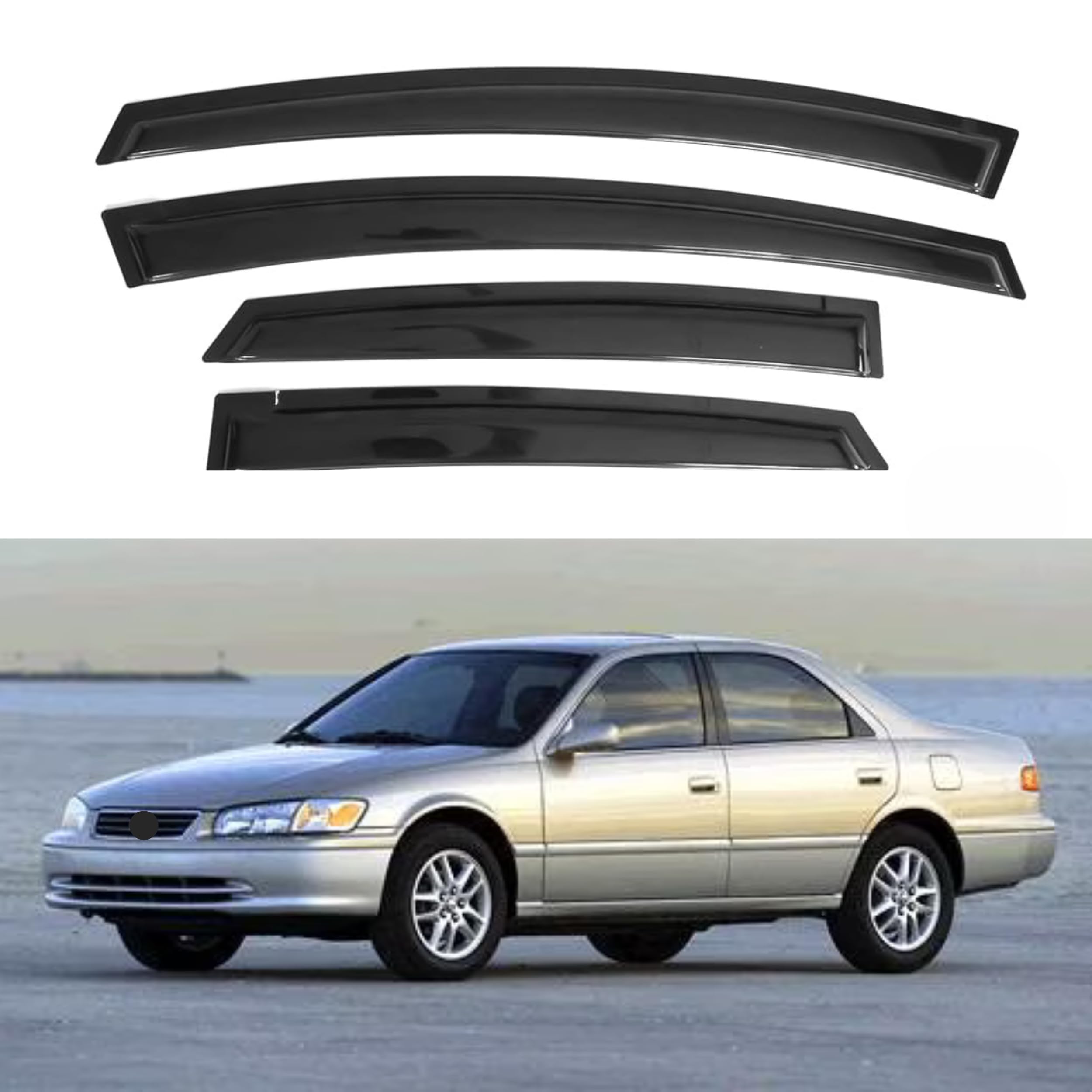 IG Window Visor for Toyota Camry 1997-2001, Rain Guard Tape-On Extra Durable Sun Wind Side Vent Window Deflector Mugen Style, 1997 1998 1999 2000 2001