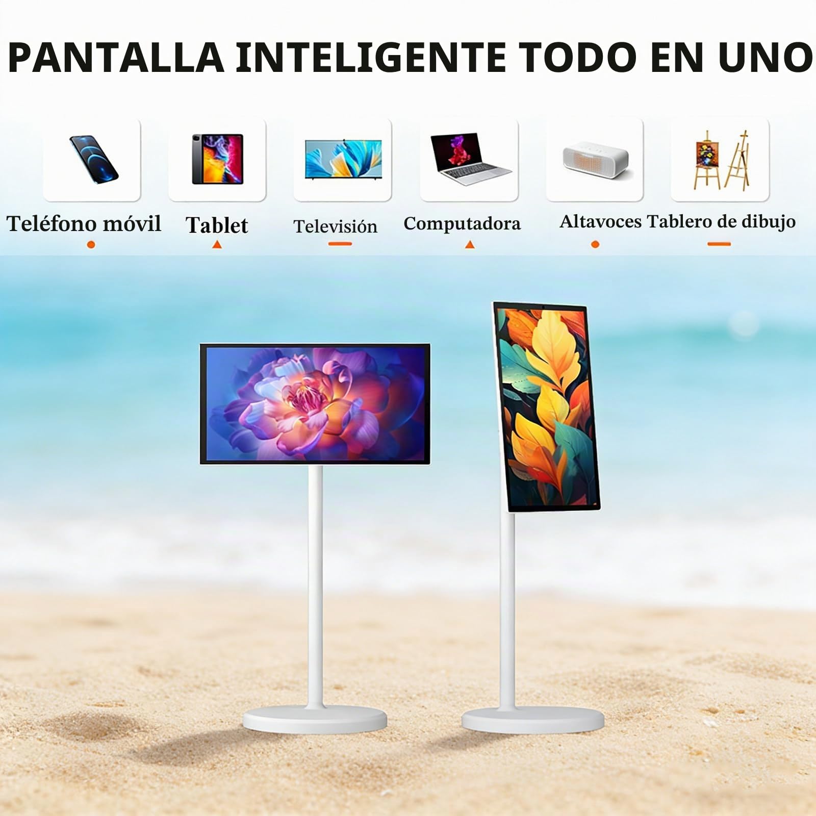Televisor Inteligente Portátil De 24 Pulgadas con Ruedas, Batería De 5 a 8 Horas, Pantalla Táctil Inalámbrica 1080p, Carrito Móvil para Ver Películas Y Jugar En Interiores Y Exteriores 8+128G