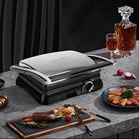 Aigostar Samson XXL Kontakt Grill 2000W - Rozsdamentes Acél Panini Sütő, Szendvicssütő, 180° Nyitható, Tapadásmentes Bevonat, Hőmérséklet Sz 6
