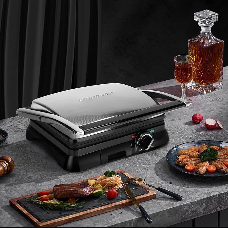 Aigostar Samson XXL Kontakt Grill 2000W - Rozsdamentes Acél Panini Sütő, Szendvicssütő, 180° Nyitható, Tapadásmentes Bevonat, Hőmérséklet Sz