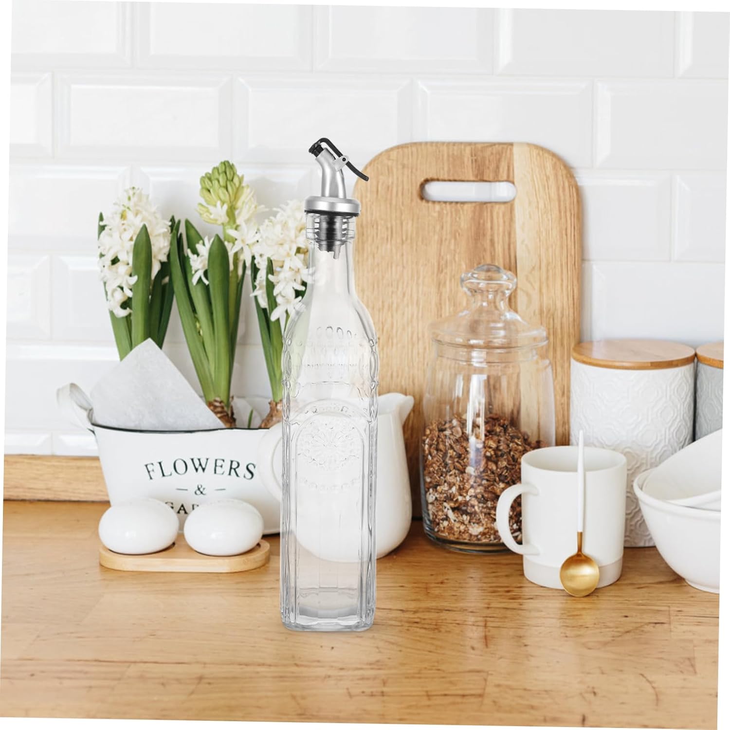 Non-stick Oil Dispenser Bottle Creative Glass Carving Sleek Spout Kitchen Use Oil Bottle Dispenser