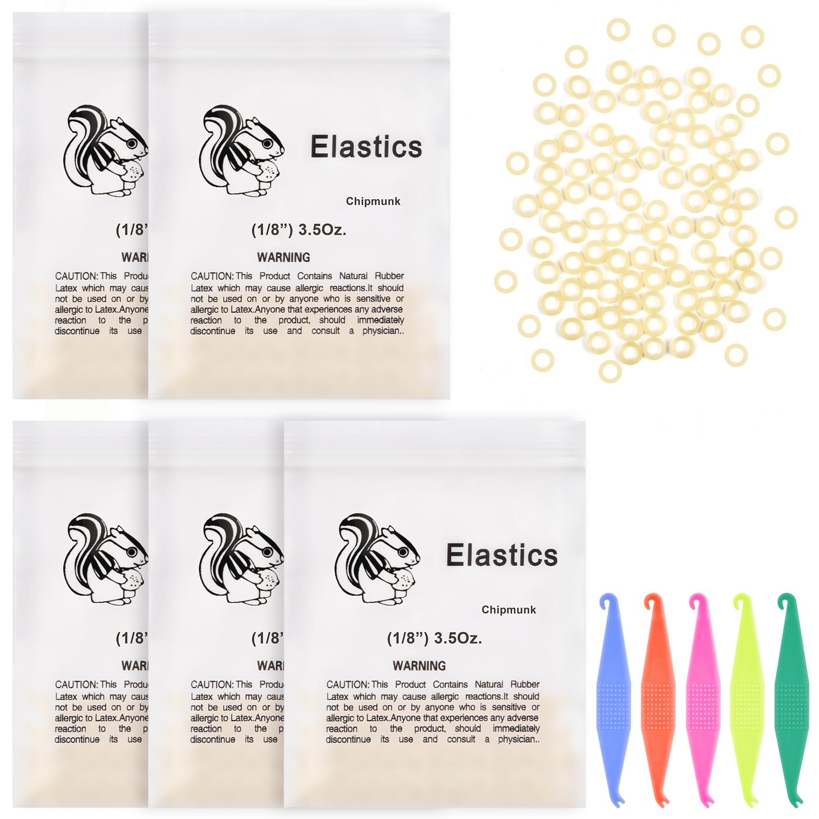 OFFCUP Elásticos Multiuso 500pcs Dentales 8/1 Pulgadas Bandas de Goma con 5 Colocadores Ortodónticos