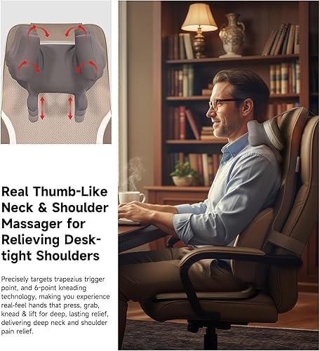 Miniatura 4 de Flekzo Masajeador de espalda para silla con calor, masajeador Shiatsu de cuello y espalda con rodadura, almohadilla para silla de masaje para dolor,