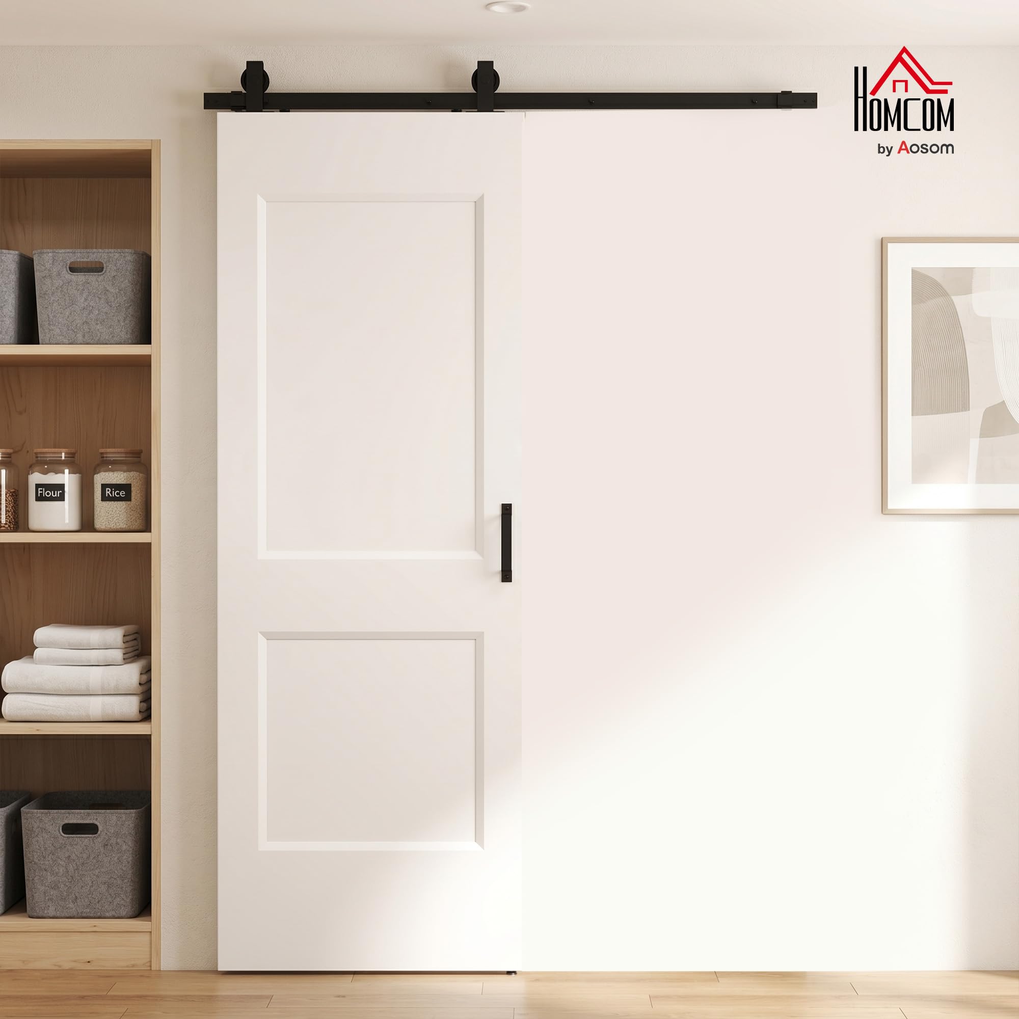 HOMCOM Porta Scorrevole Interna 76.2x213.4cm, Superficie Verniciata, Binario Silenzioso Acciaio, Maniglia Migliorata, Kit Ferramenta, Porta Interno Stile Industriale, in Legno Pino, Cucina, Soggiorno