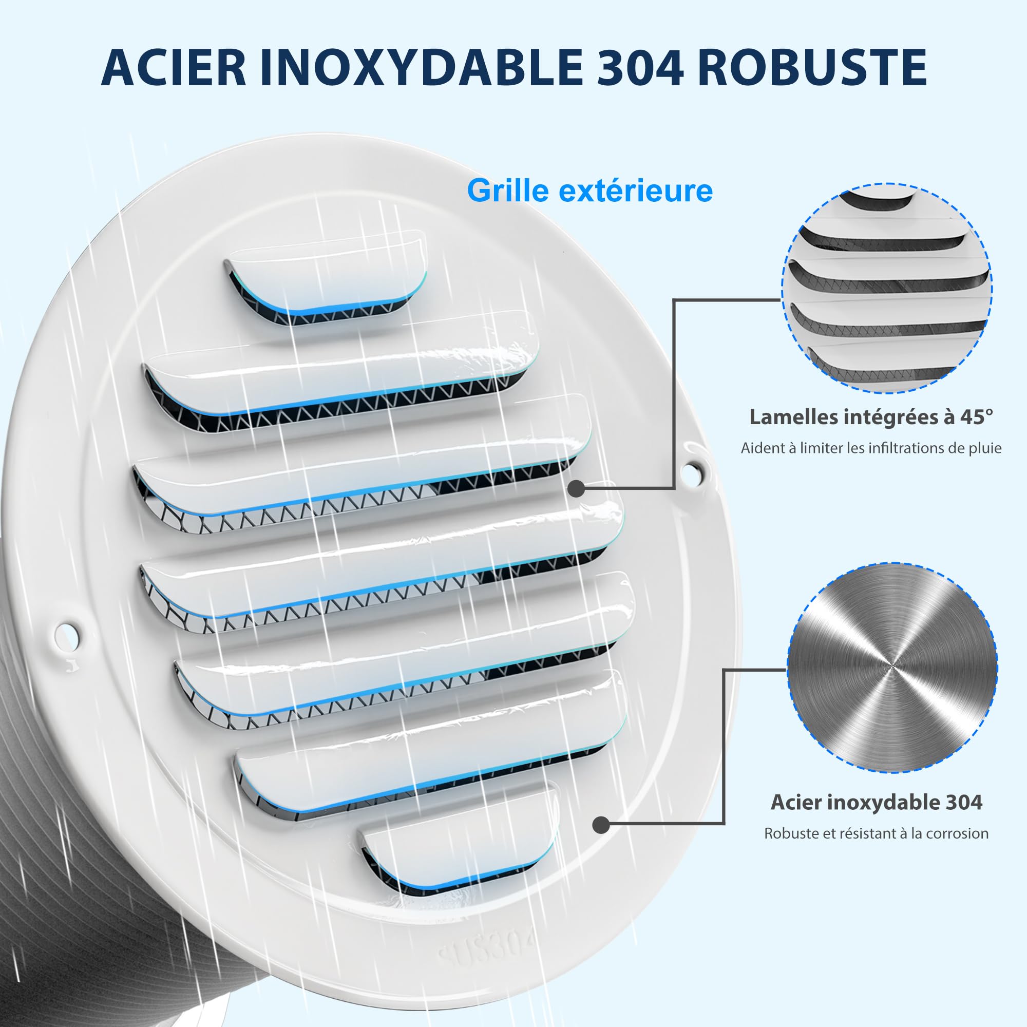 Grille d’Aération Murale Passive 100 mm avec Filtre