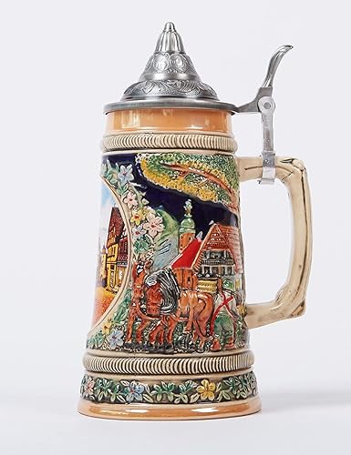 Miniatura 7 de Taza de cerveza alemana Frankfurt Oktoberfest Baviera Muchen Viking Tankard con tapa Petwer para hombres amantes regalos padre 0.6 litros