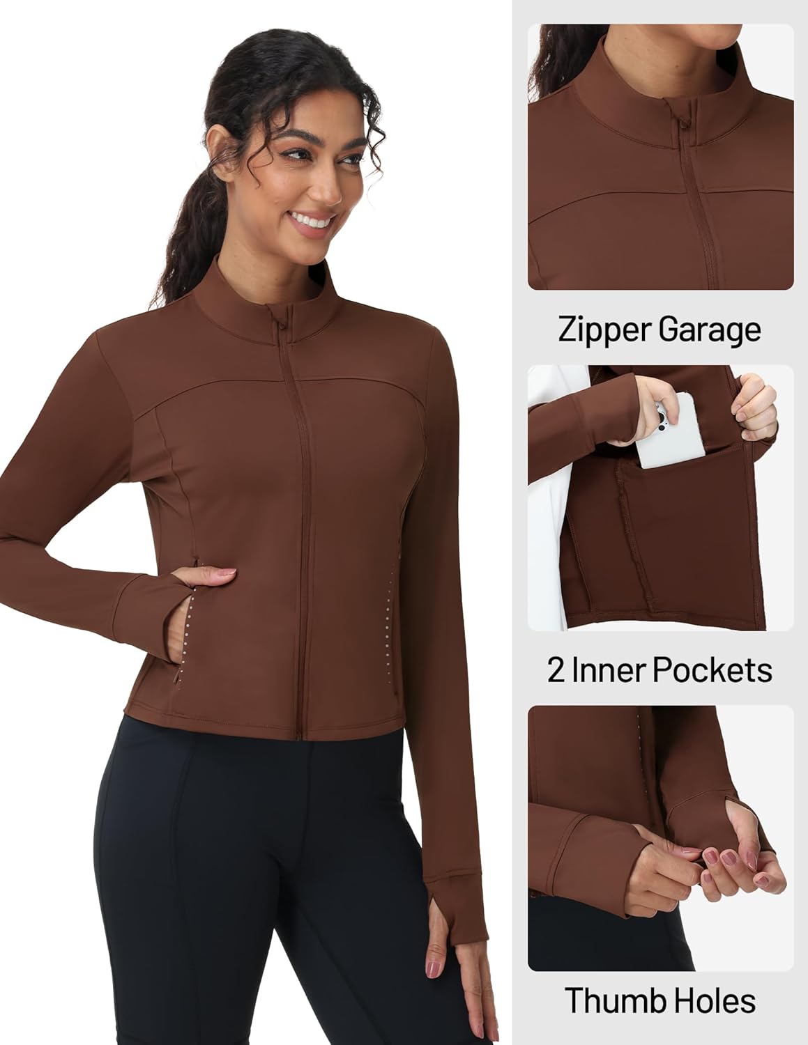 MIER Womens Workout Jackets Full Zip Up Cropped Slim Fit Lightweight Athletic Running Track Gym Tops, Thumb Holes & Pockets - Image 5