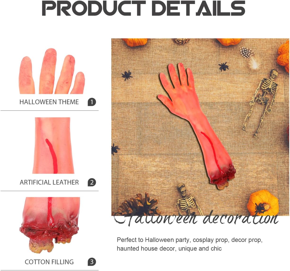 Abaodam 2pcs Scary Simulated Severed Hands Props for Halloween Decoration Realistic Fake Broken Arms Bloody Broken Body Parts for Haunted Houses Pranks and Halloween Party Supplies