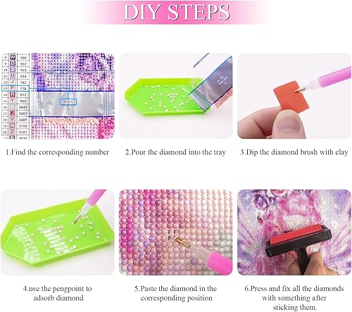 Miniatura 5 de ELLONI Kits de pintura de diamante 5D para adultos, kits de arte de diamantes de elfo rosa rosa y rosa para adultos, kits de encarnación de mosaico