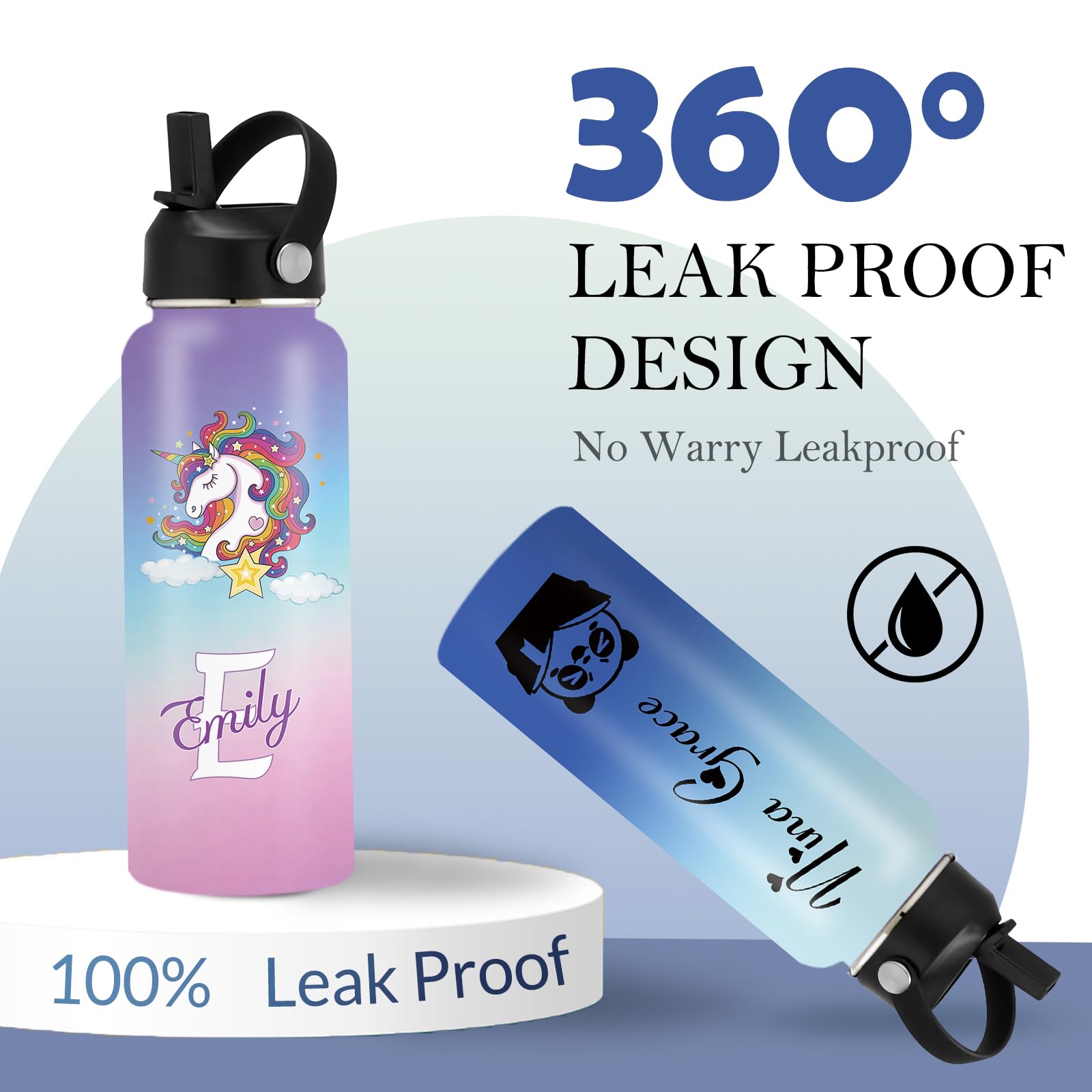 Girls Water Bottles For School Personalized Kids Water Bottle – 18oz ...
