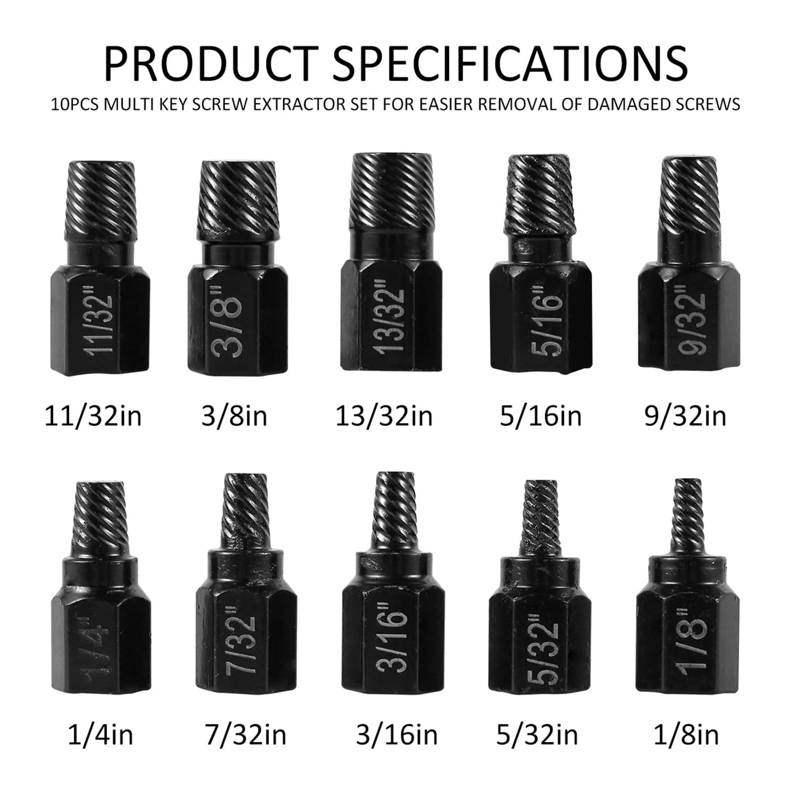 Kit d'extraction de vis 10 pièces en Acier allié pour vis endommagées ou perceuse à métal, Goujon ou Ensemble d'outils à Main