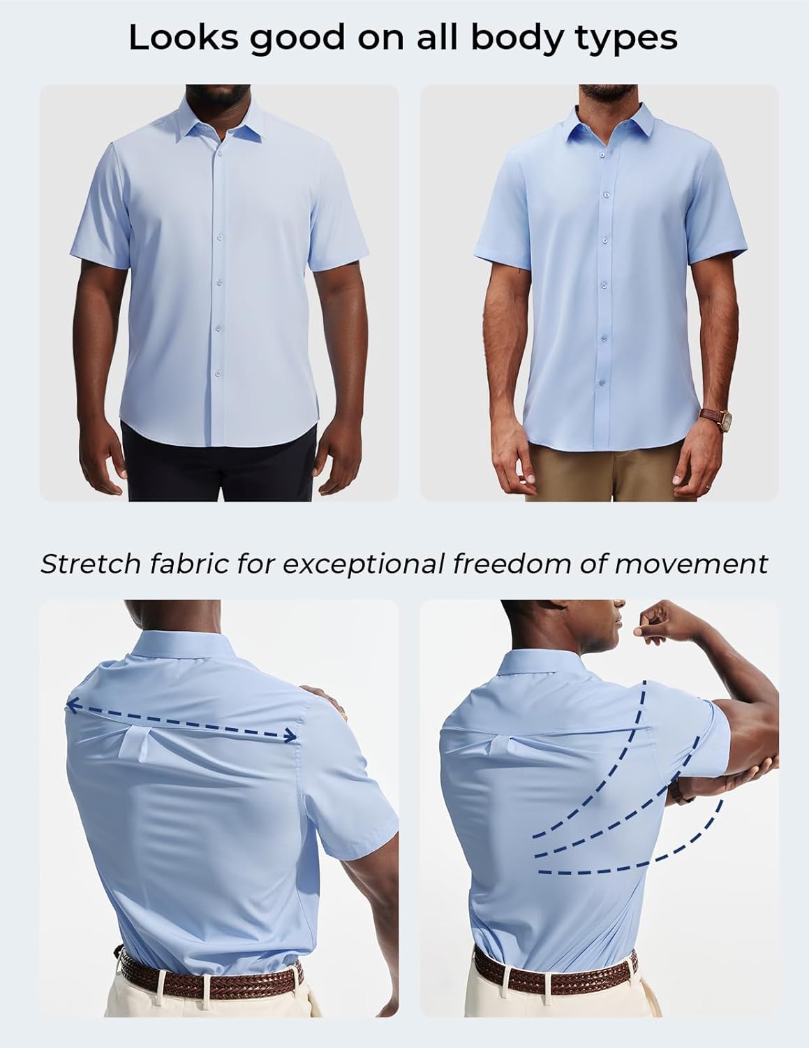 PJ PAUL JONES Mens Short Sleeve Dress Shirts Stretch Wrinke Free Untucked Business Casual Button Down Shirt Regular Fit - Image 5