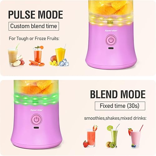 Miniatura 3 de Spardar - Licuadora portátil de tamaño personal para batidos y licuados, licuadora portátil de 20 onzas con USB recargable, sin brasier, licuadoras