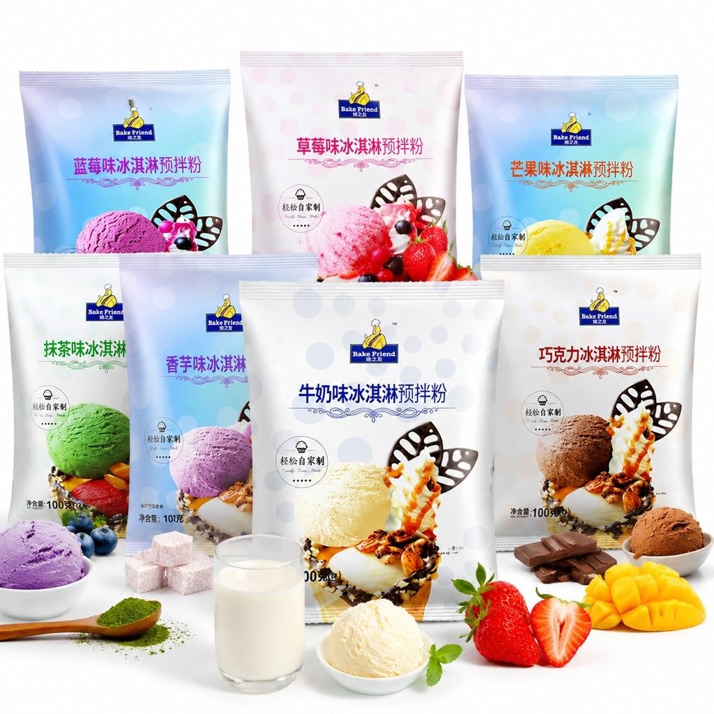 Mélange De Poudre Crème Glacée Maison (100 G/sachet) Avec 7 Saveurs – Desserts Rigides Et Mous À Utiliser Du Lait, Aucune Machine Nécessaire