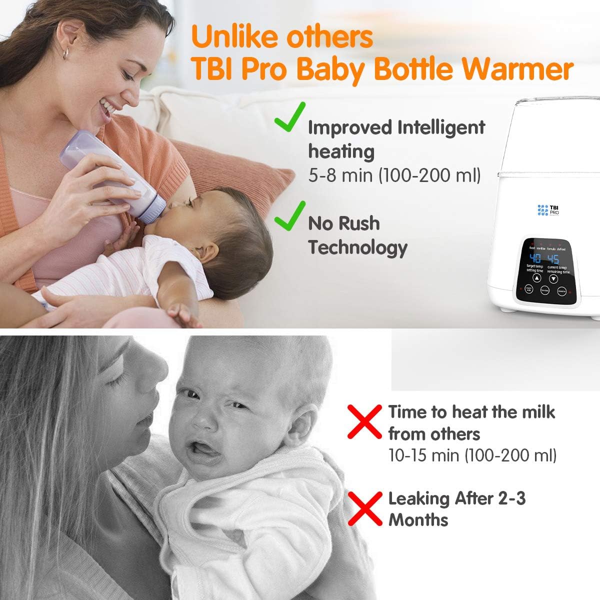 TBI Pro 5-in-1 Fast Baby Bottle Warmer for Milk, Breastmilk - Portable Bottle Sterilizer with Timer - One Bottle BPA-Free for Babies Infant Food- Safe Auto-Off Function - Rapid Defrosting Heating: Home & Kitchen