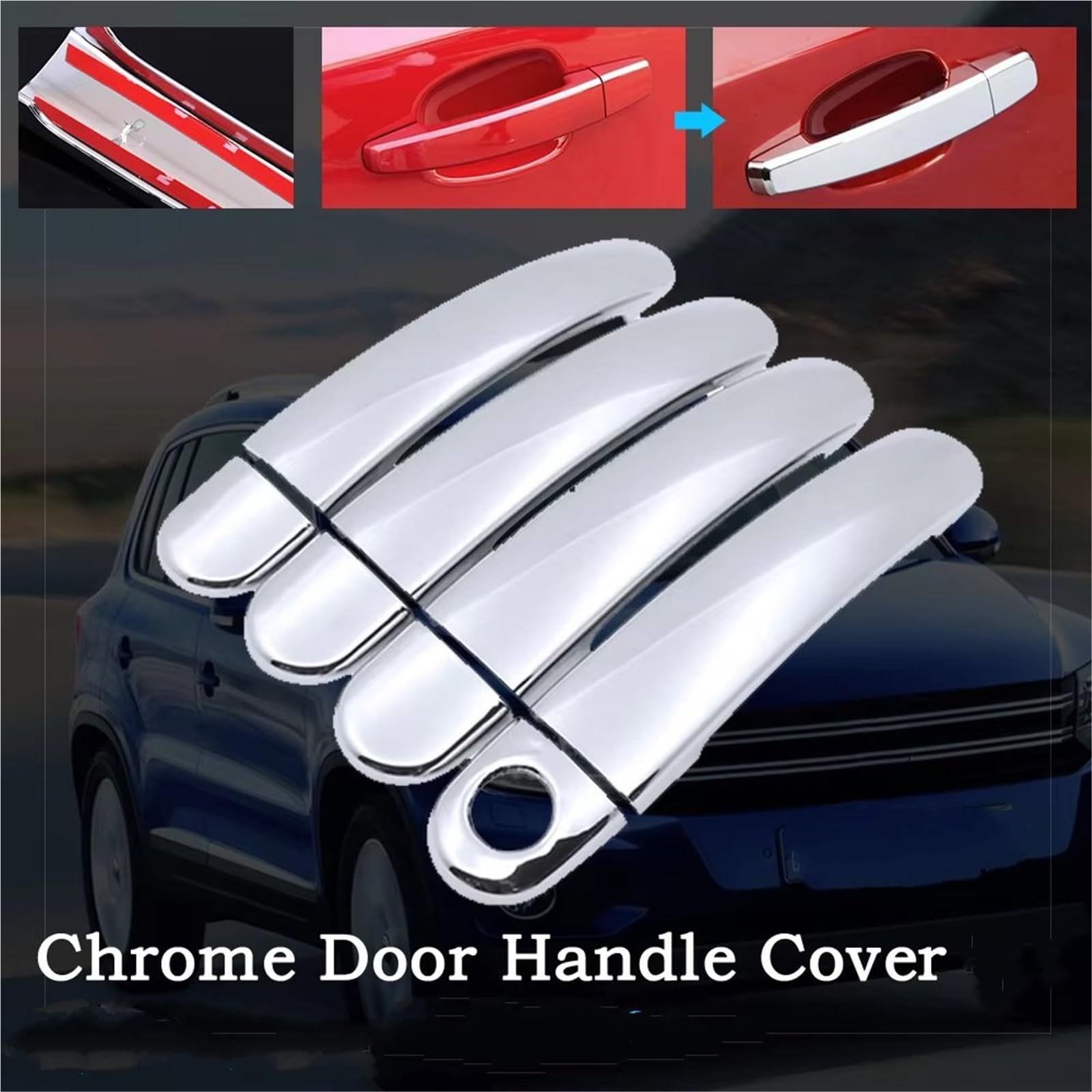 Zamiennik do VW do Tiguan 2007-2015 chromowana osłona klamki samochodu zestaw wykończeń akcesoria zewnętrzne Poignée Extérieure De Porte De Voiture (uchwyt 1 dziurka od klucza) (miska 4 drzwi)