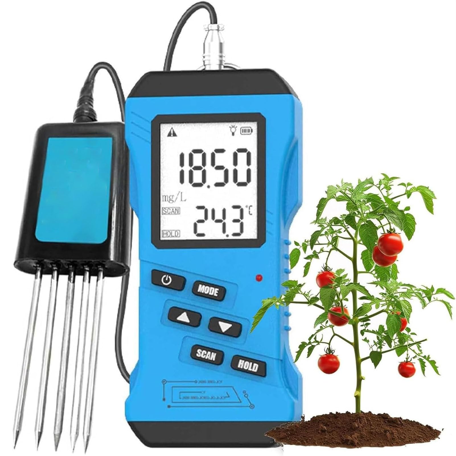 Tester del Terreno 7 in 1, Tester NPK, misuratore EC, PH, umidità, Temperatura, conduttività, Tester Digitale sensibile per la fertilità del Terreno, rilevamento NPK ad Alta precisione