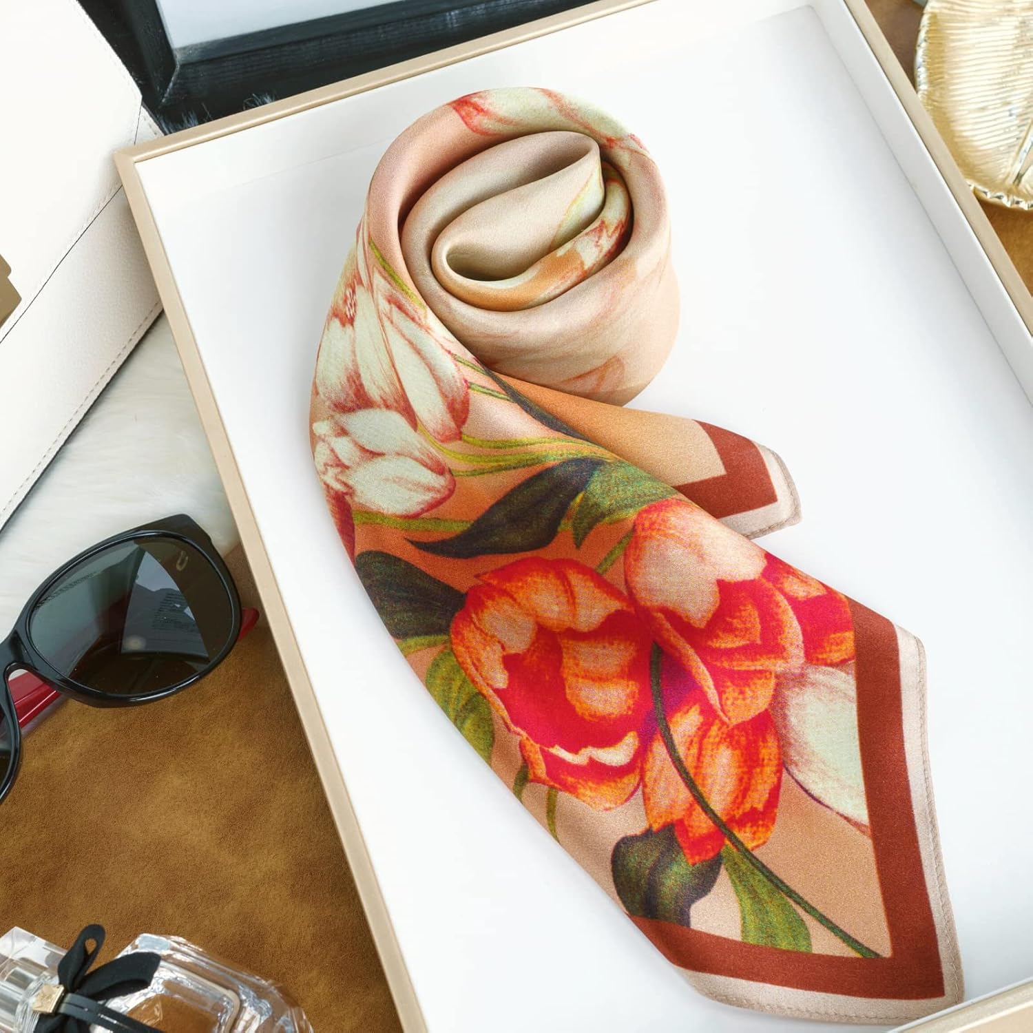 PoeticEHome 100% Pure Mulberry Silk Square Scarf 27"x27" Women Neckerchief Headscarf Gift Packed - Image 4