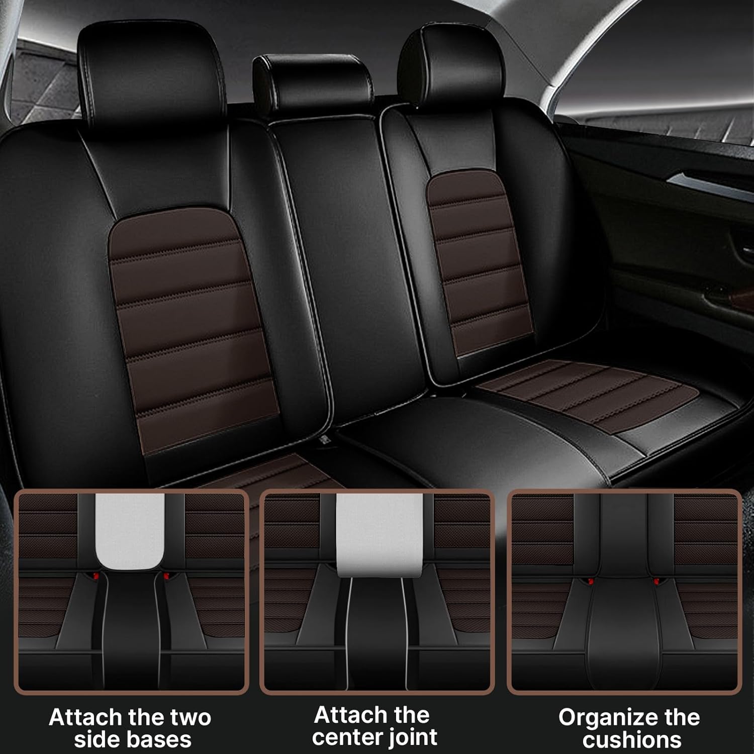 Seat Covers Fit for Scion Xb 2004-2015 Waterproof Faux Leather Seat Covers,Non-Slip Easy to Install Vehicle Cushions Cover,Seat Protectors Interior Accessories(Black&Coffee,5 Seats)