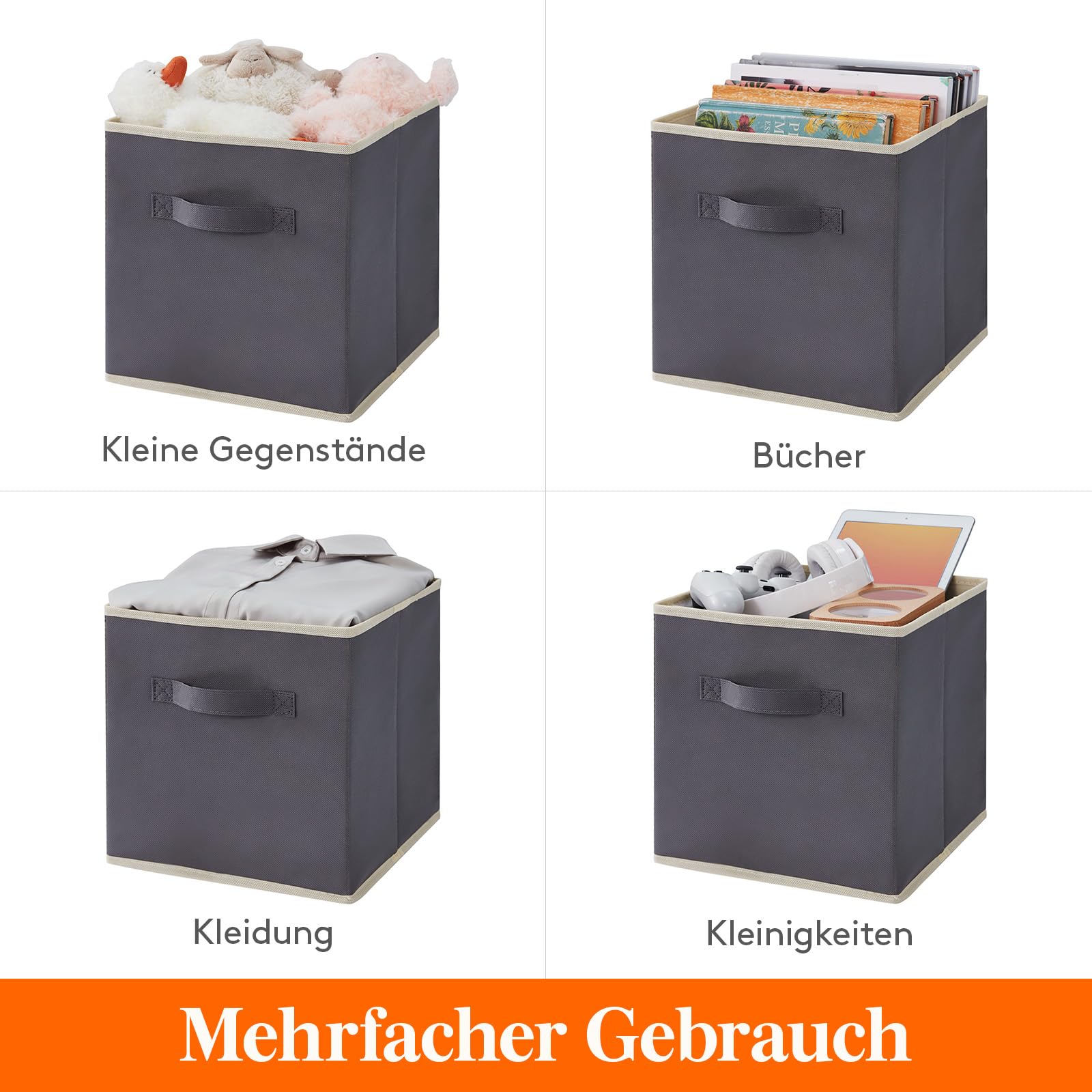 Lifewit Aufbewahrungsbox aus Stoff,36L Faltbar Aufbewahrungswürfel Ordnungsboxen Aufbewahrung aus Vliesstoff mit Griff für Würfelregal Ordnungsboxen Regal Einsatz,8 Stück,33x33x33cm,Grau
