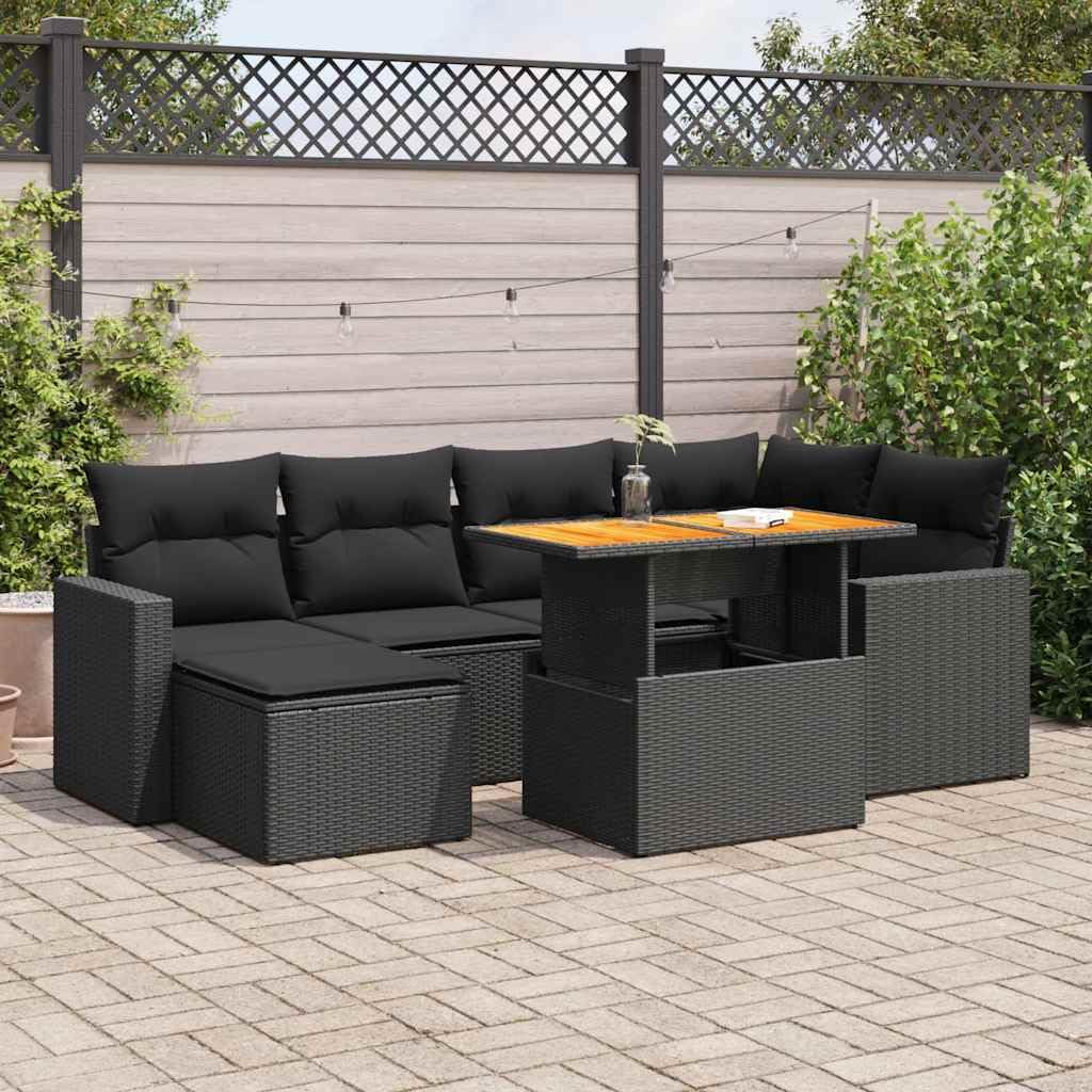 Hothingwell 7-częściowy salon ogrodowy, zewnętrzna sofa czarna rattanowa