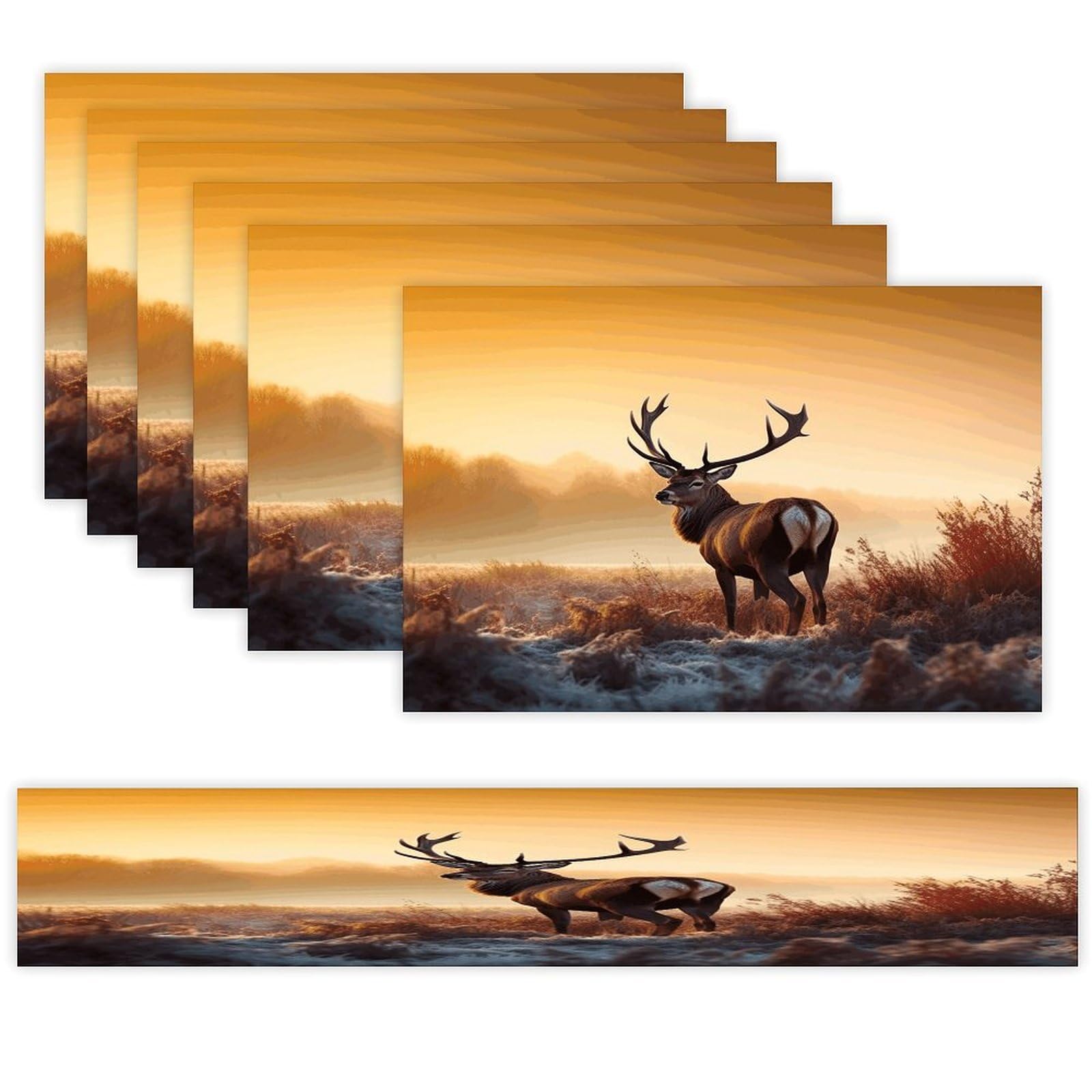 Landscape Deer Table Runner and Placemats Set of 6 Heat Resistant Washable Linen Place Mats Farmhouse Long Table Runner Xmas Kitchen Table Mats Art Dining Table Decor for Daily Use