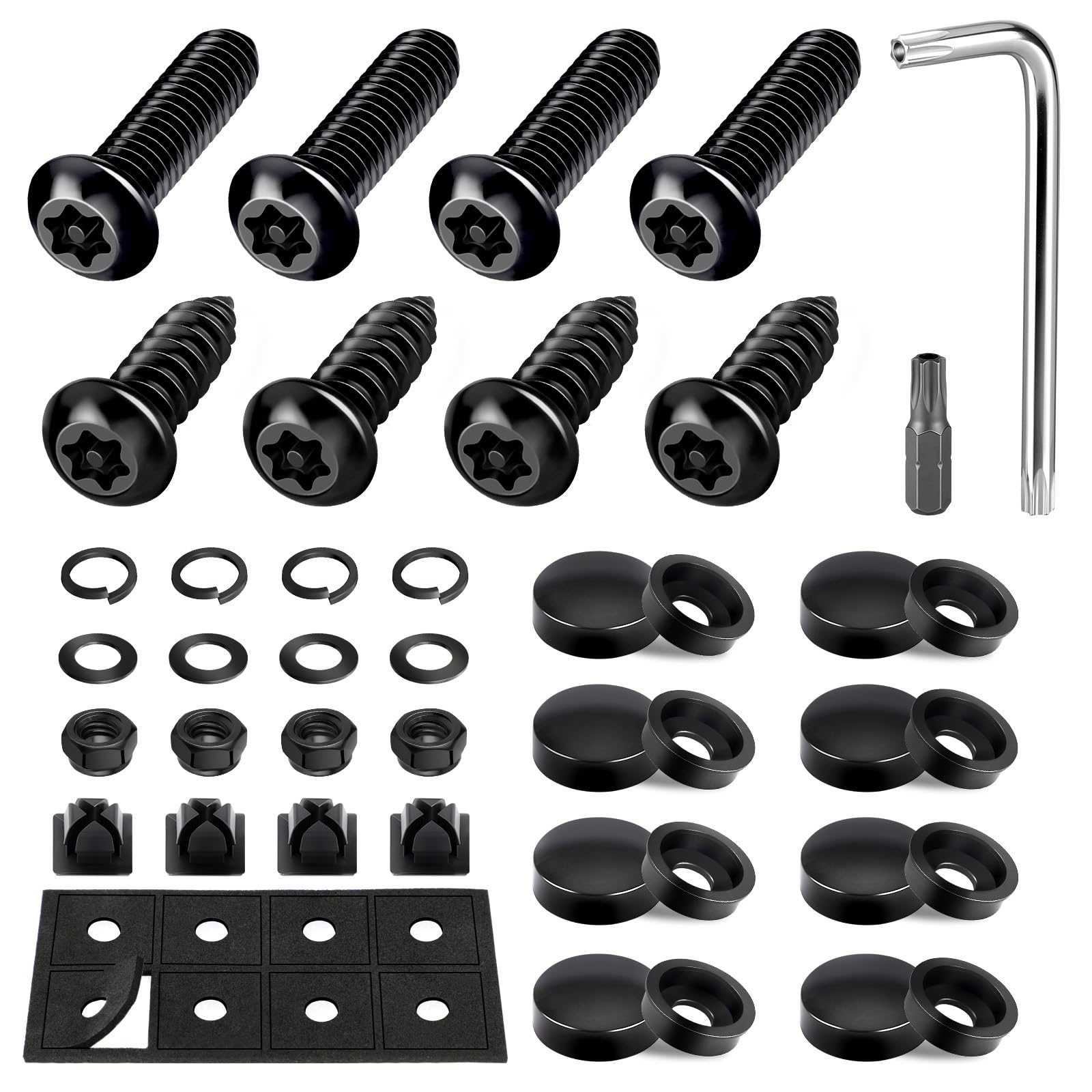 Rustproof Stainless Steel License Plate Mounting Hardware for Front & Rear Car Frame - Black 8 Sets Anti Theft License Plate Screws Kit, M6 (1/4") Tamper Proof Screws