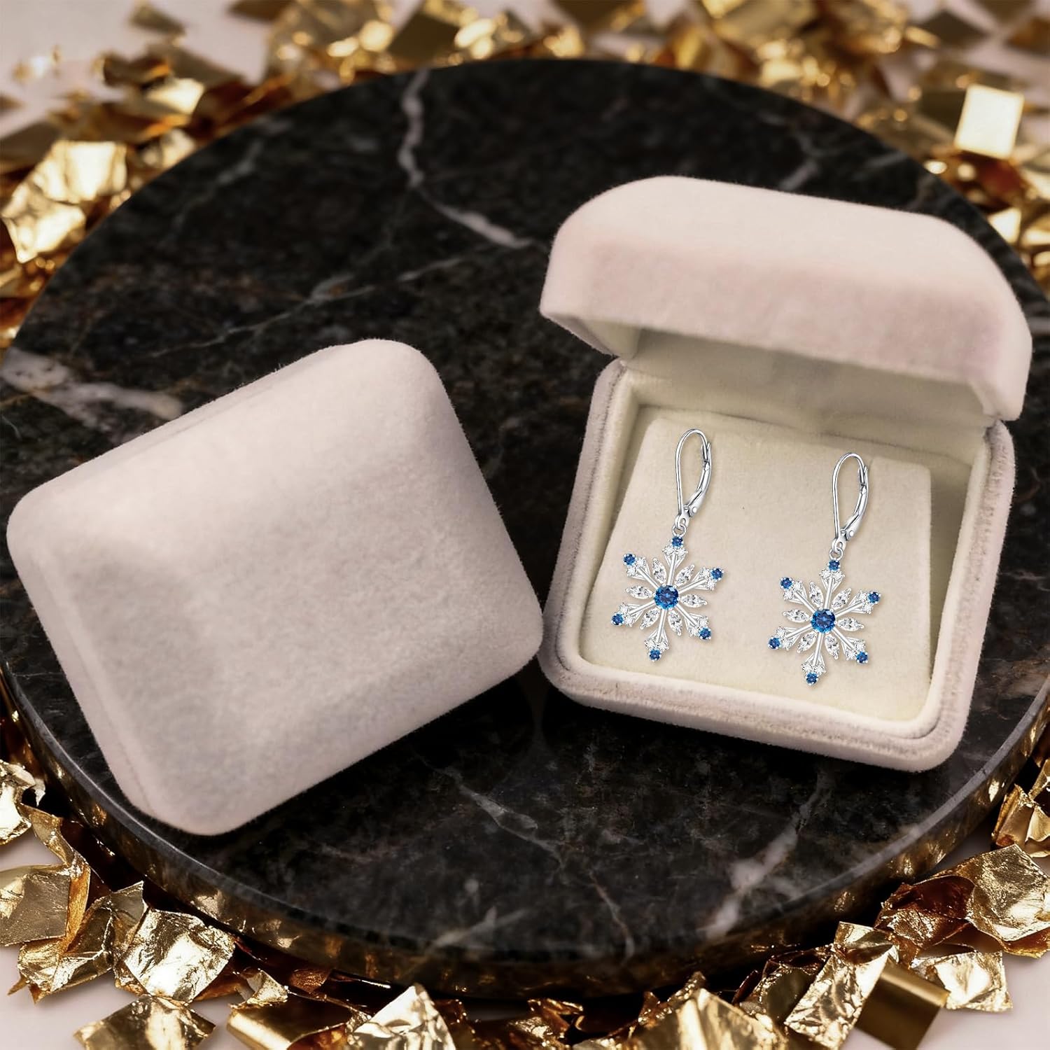 Snowflake Earrings for Women Sterling Silver Christmas Snowflake Earrings Dangle Drop Winter Holiday Jewelry Leverback Christmas Gifts - Image 6