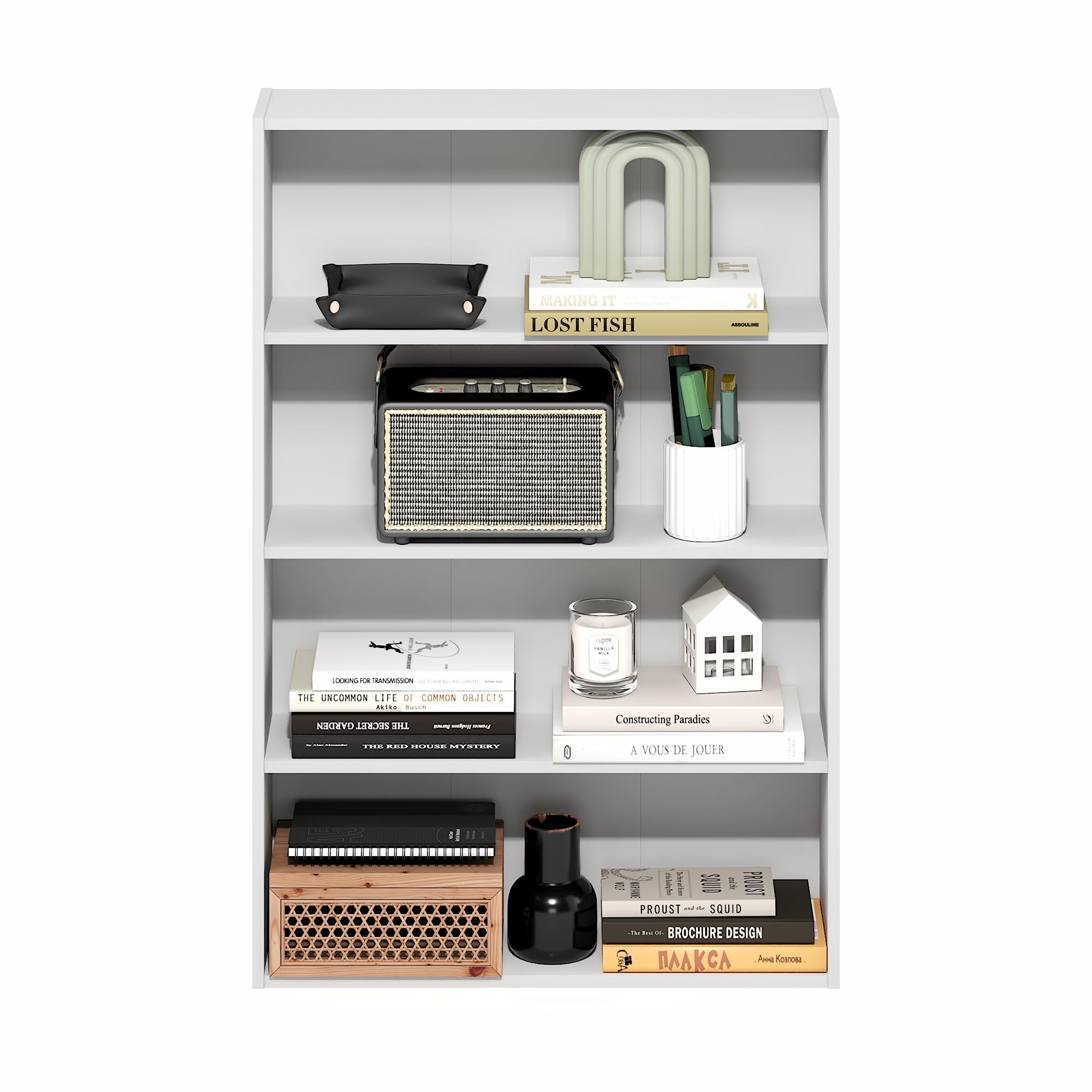 Furinno Basic Libreria a 4 Ripiani, Scaffale, Organizzatore, 6 x 24 x 35, Bianco