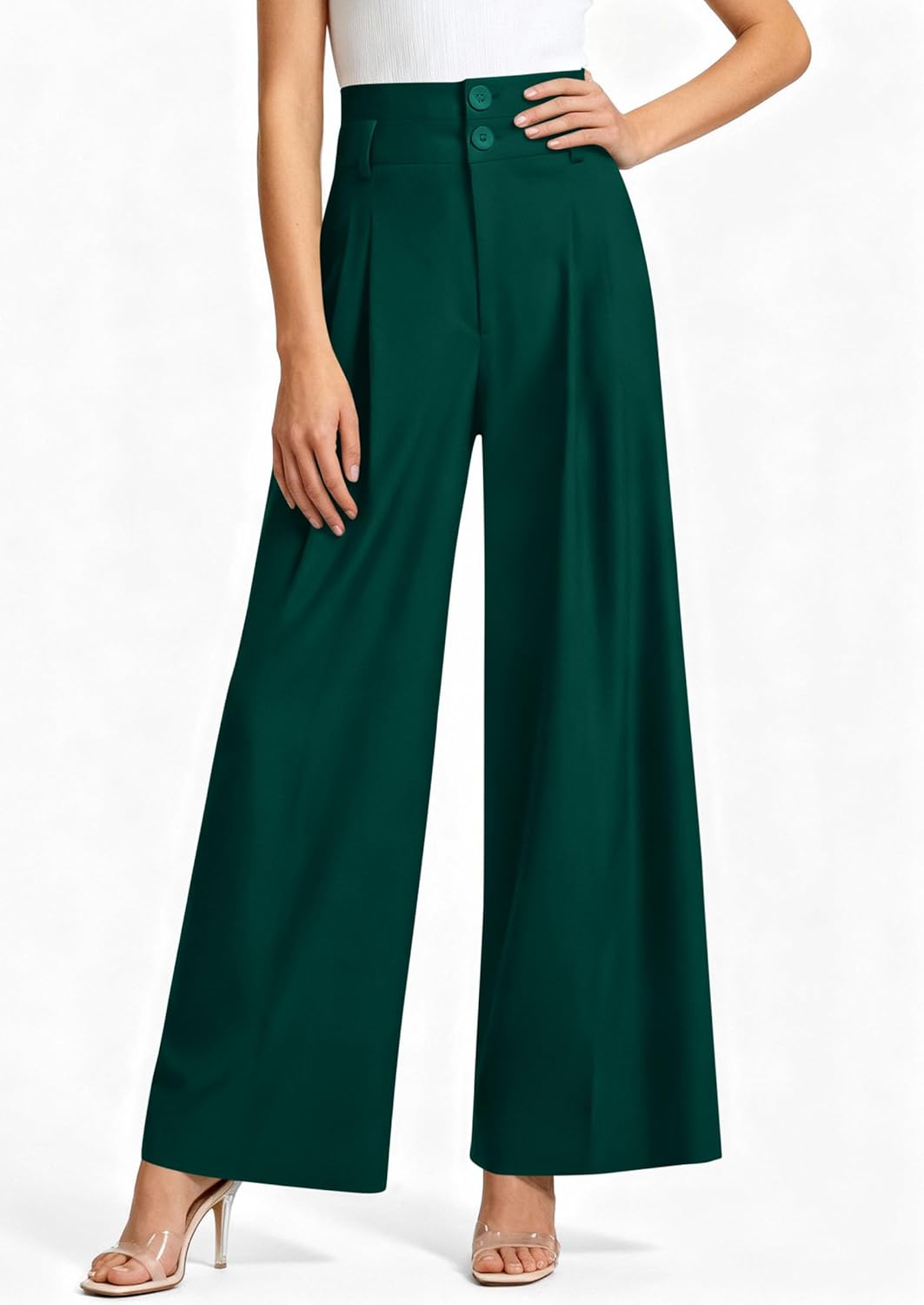 PRETTYGARDEN Womens Spring Wide Leg Palazzo Pants 2026 Trendy Loose Button High Waist Pleated Work Business Casual Trousers - Image 5