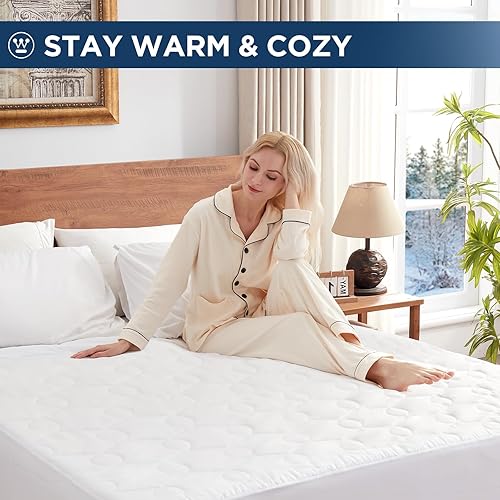 Miniatura 6 de Westinghouse Protector de colchón térmico tamaño individual de 39 x 75 pulgadas, calentador de cama eléctrico con 10 ajustes de calor, apagado