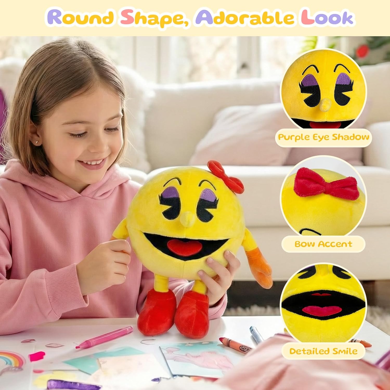 Cute Retro Game Ghost Plush and Yellow Plush Toy with Long Legs – Funny Ghost Stuffed Plush Doll – 6 Inch Soft Plush Gift for Kids and Adults