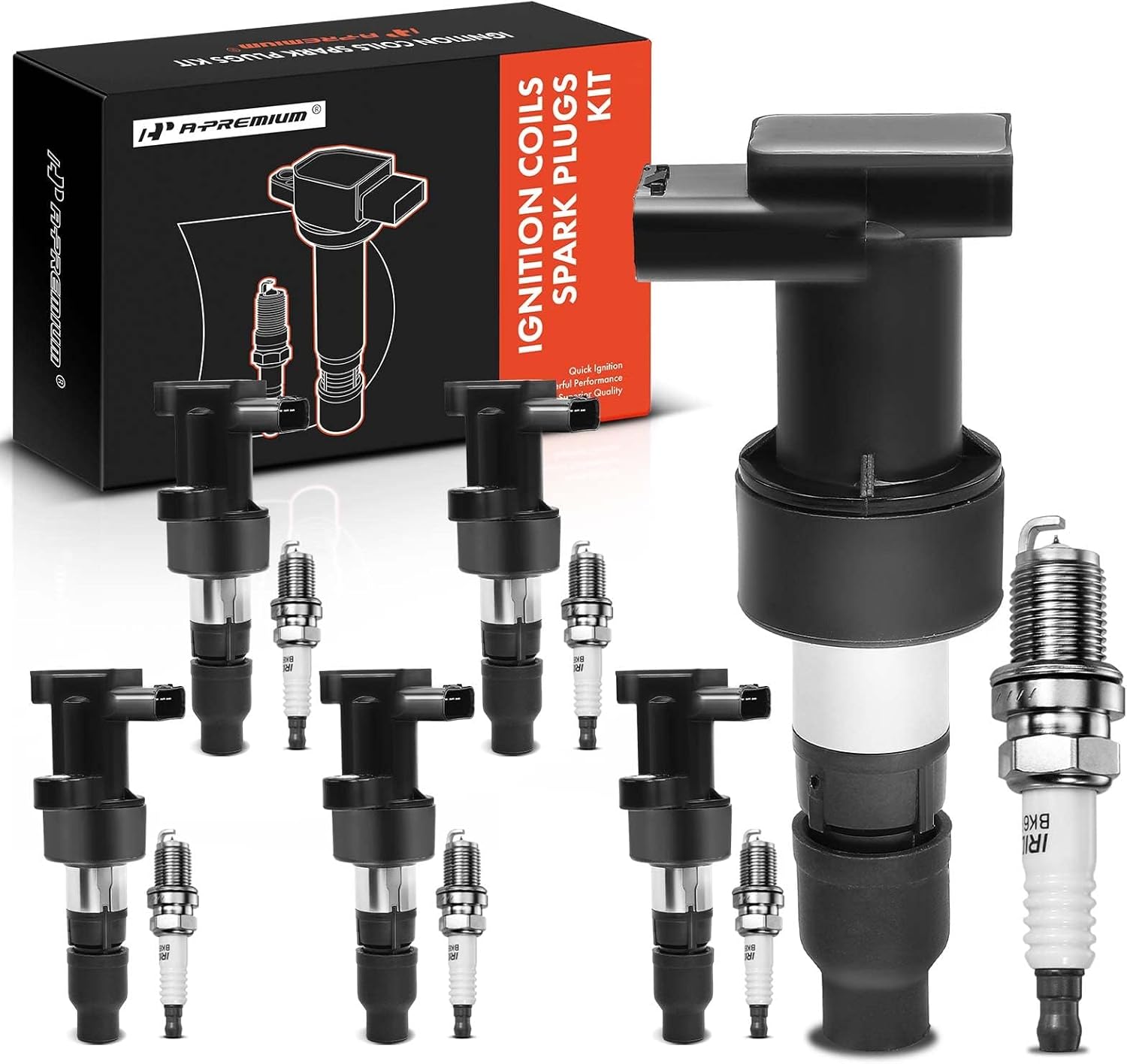 A-Premium Ignition Coils and Spark Plugs Kits Compatible with Jaguar S-Type 2003-2008, X-Type 2003-2008, 2.5L 3.0L 6-PC Set