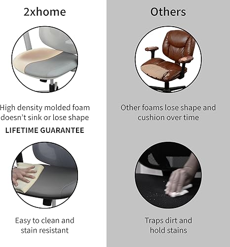 Miniatura 9 de 2xhome Silla de oficina moderna de malla ergonómica de respaldo alto con lumbar ajustable, asiento acolchado de piel sintética, giratorio de 360 y