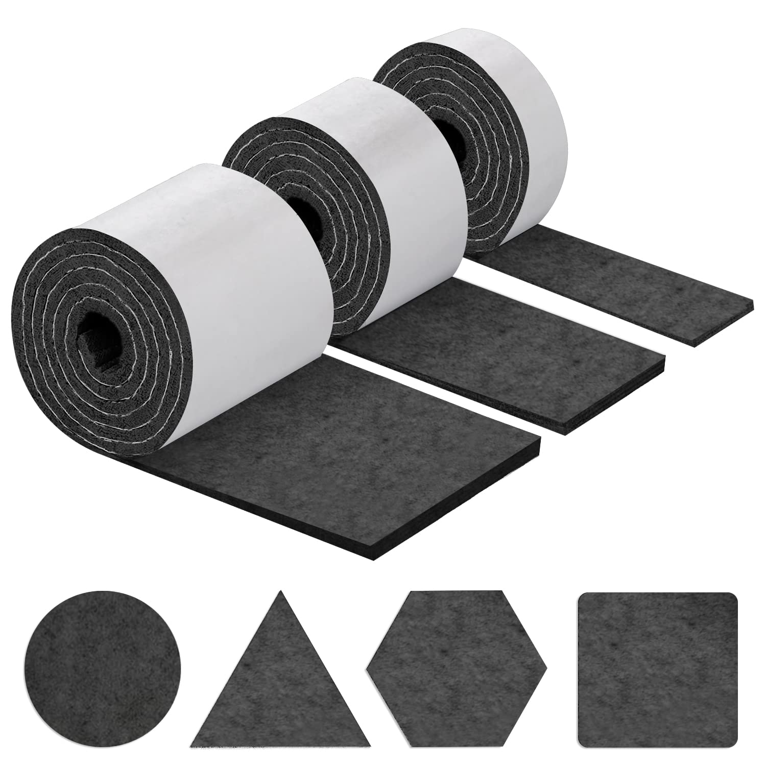 shinfly Furniture Pads Floor Protectors 3x1M, Felt Pads For Furniture Feet Chair Leg, Self-adhesive, Anti-scratches and Reduce Noise - Black